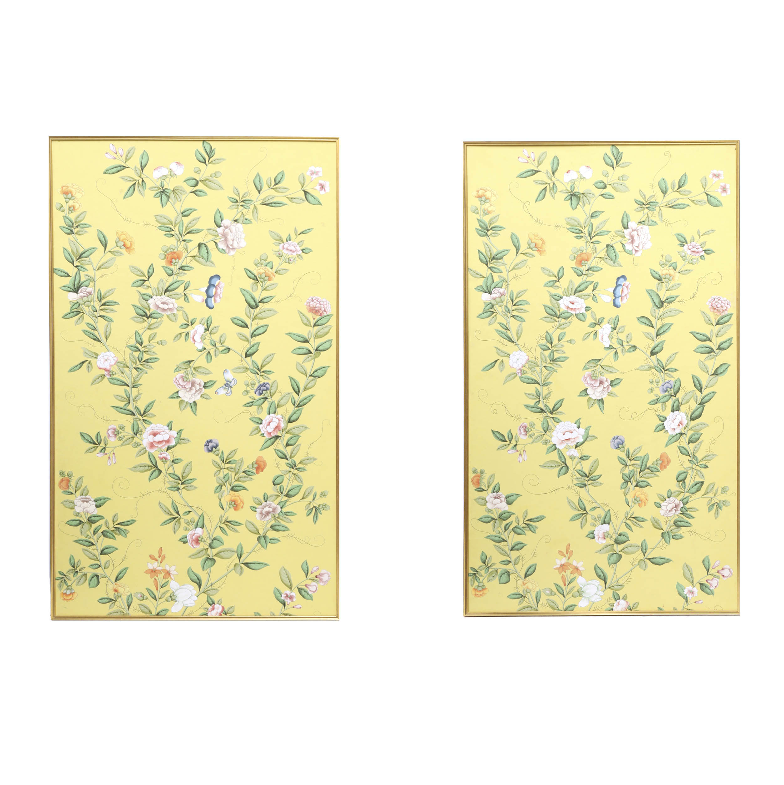PAIR LARGE CHINESE PAINTED WALLPAPER 3617fc