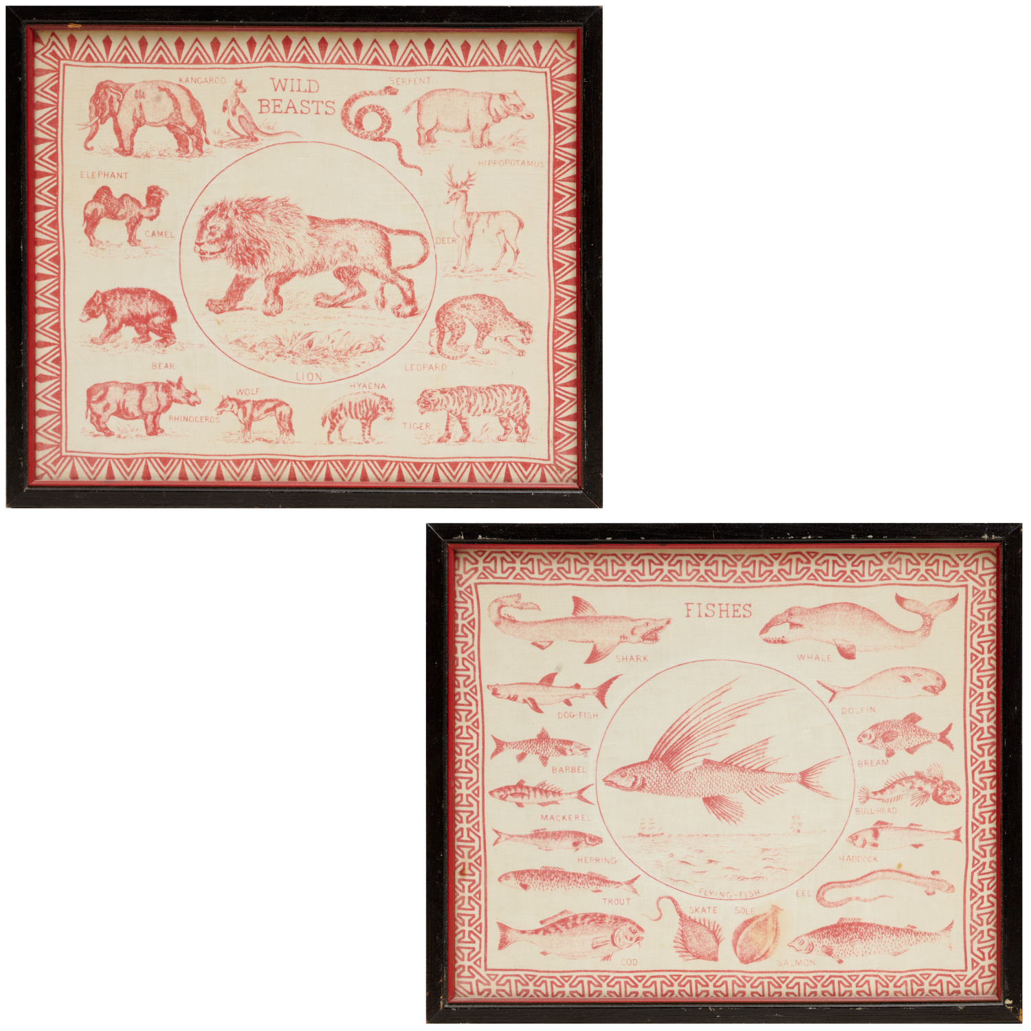 PAIR ANTIQUE TEXTILE ANIMAL PRINTS 361869