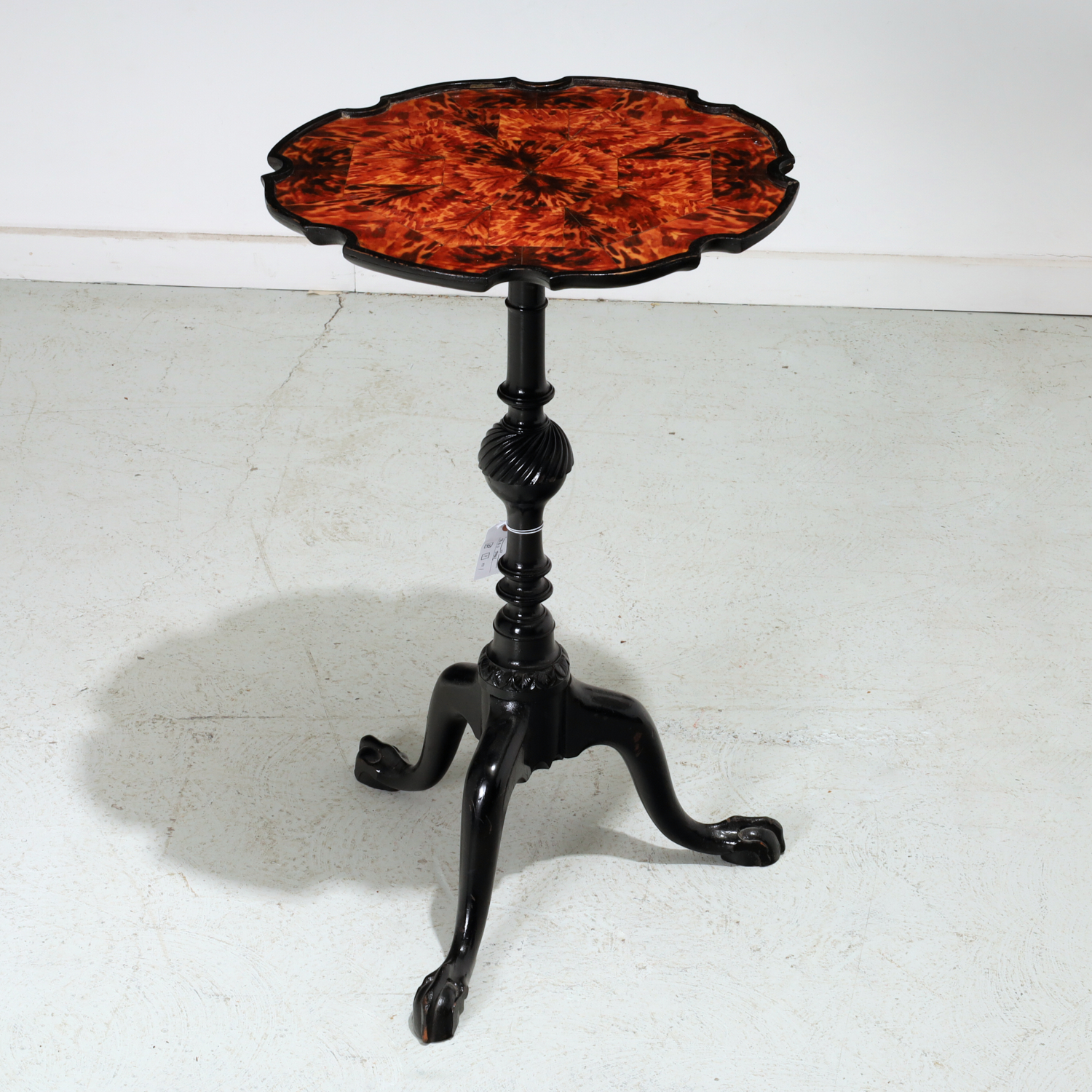 EBONIZED FAUX-TORTOISE TOP TRIPOD TABLE