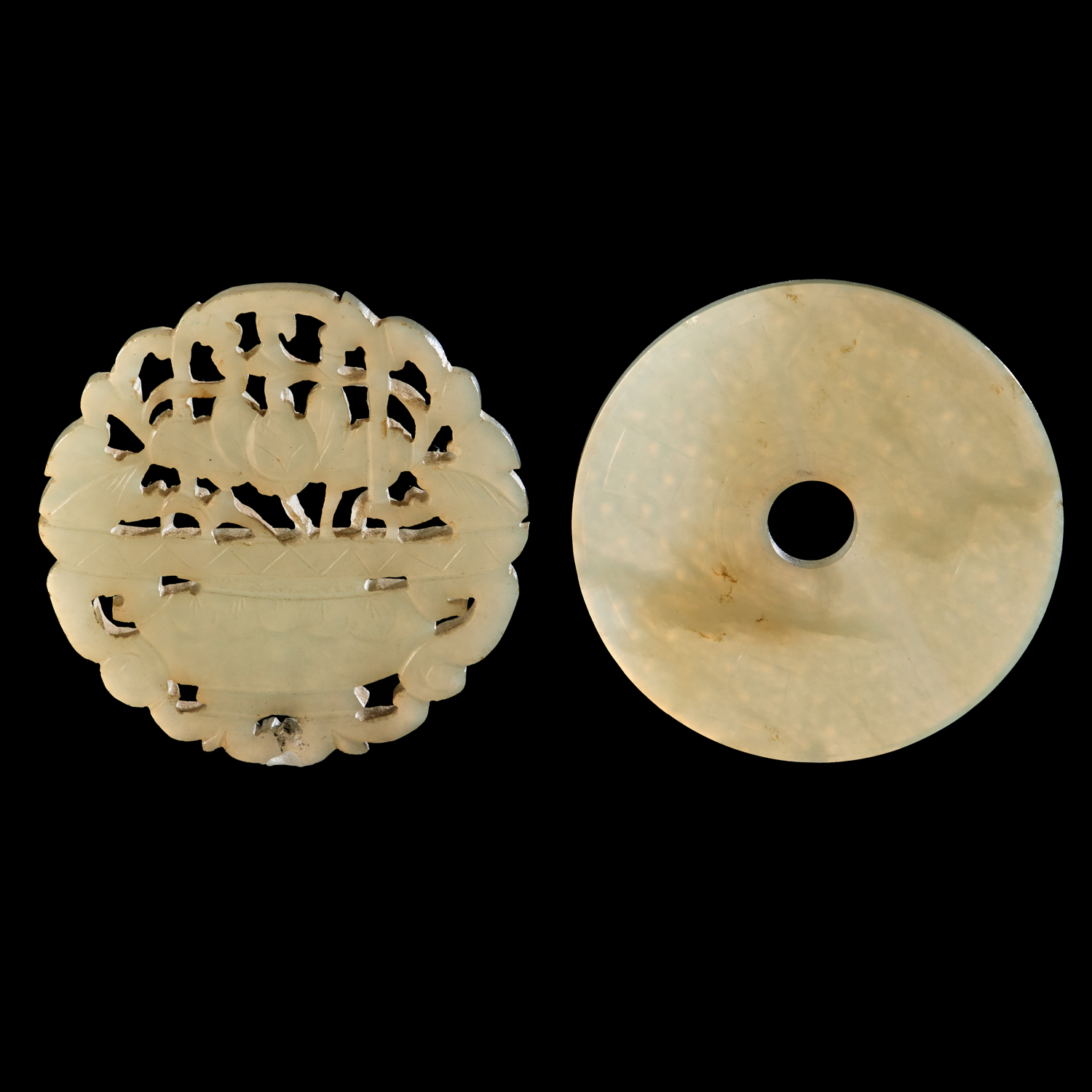 CHINESE CARVED JADE BI DISC AND 3618ff