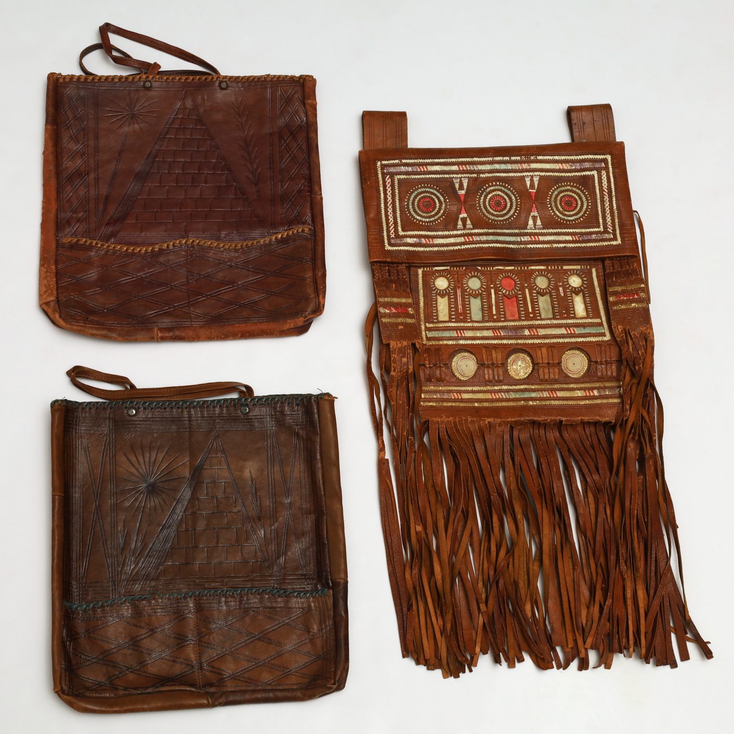 (3) NORTH AFRICAN LEATHER BAGS,