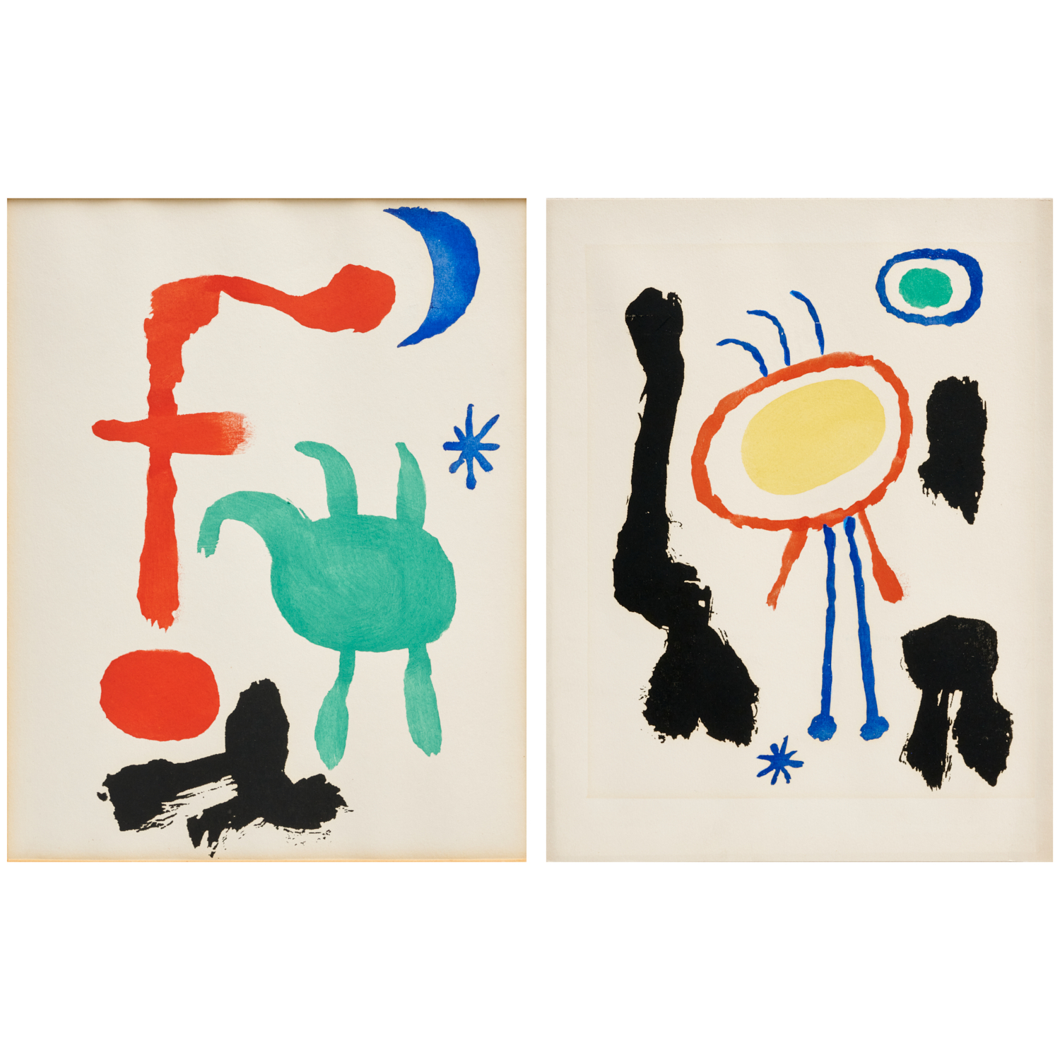 JOAN MIRO, PAIR "FEMME ET OISEAUX"