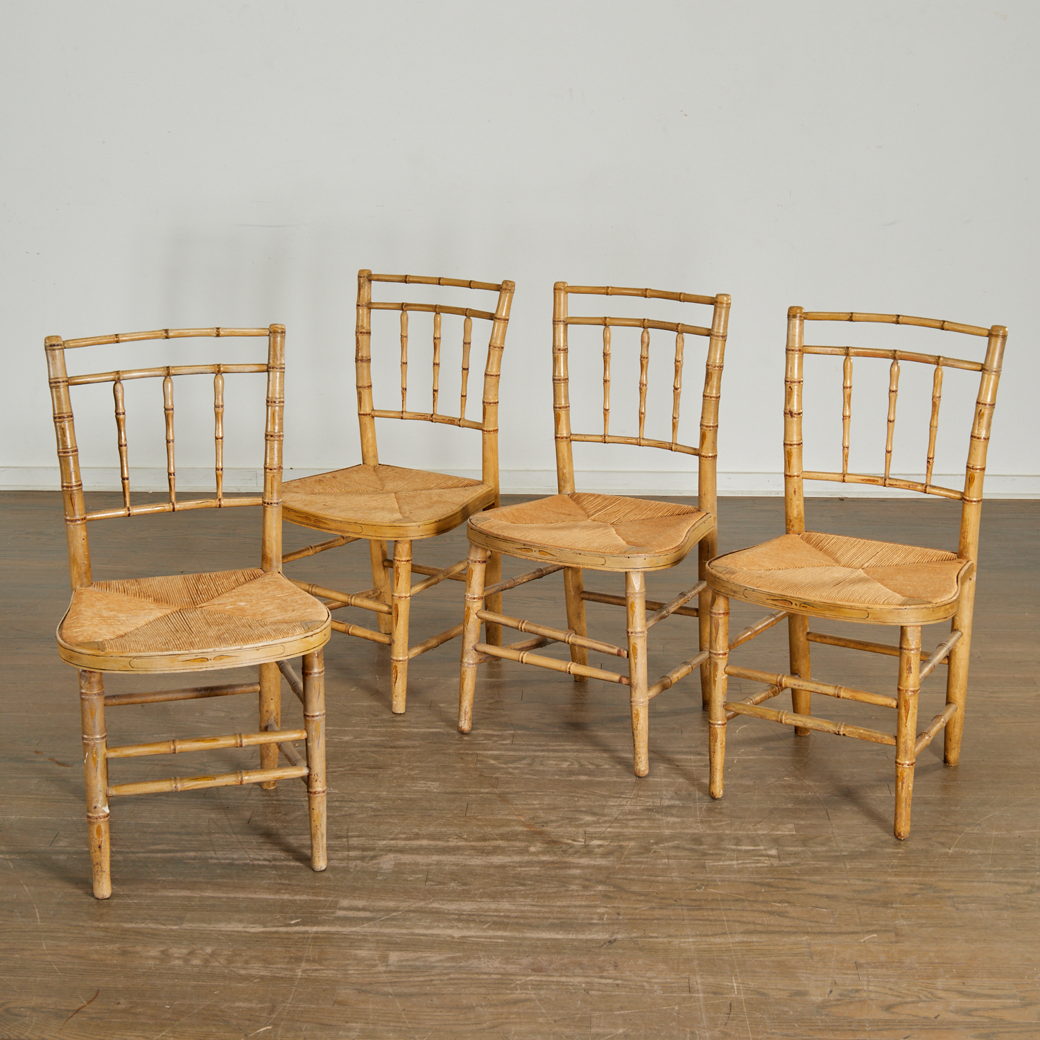  4 FAUX PAINTED BAMBOO SIDE CHAIRS  361b71