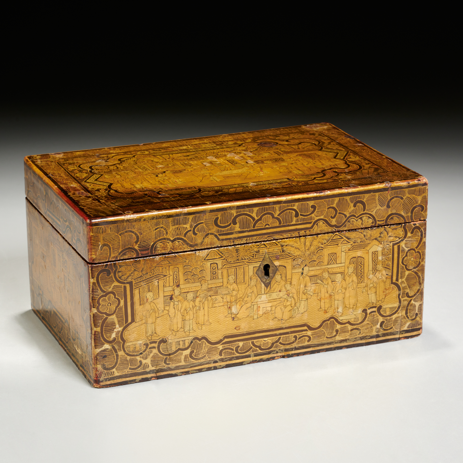 CHINESE EXPORT LACQUER TEA CADDY