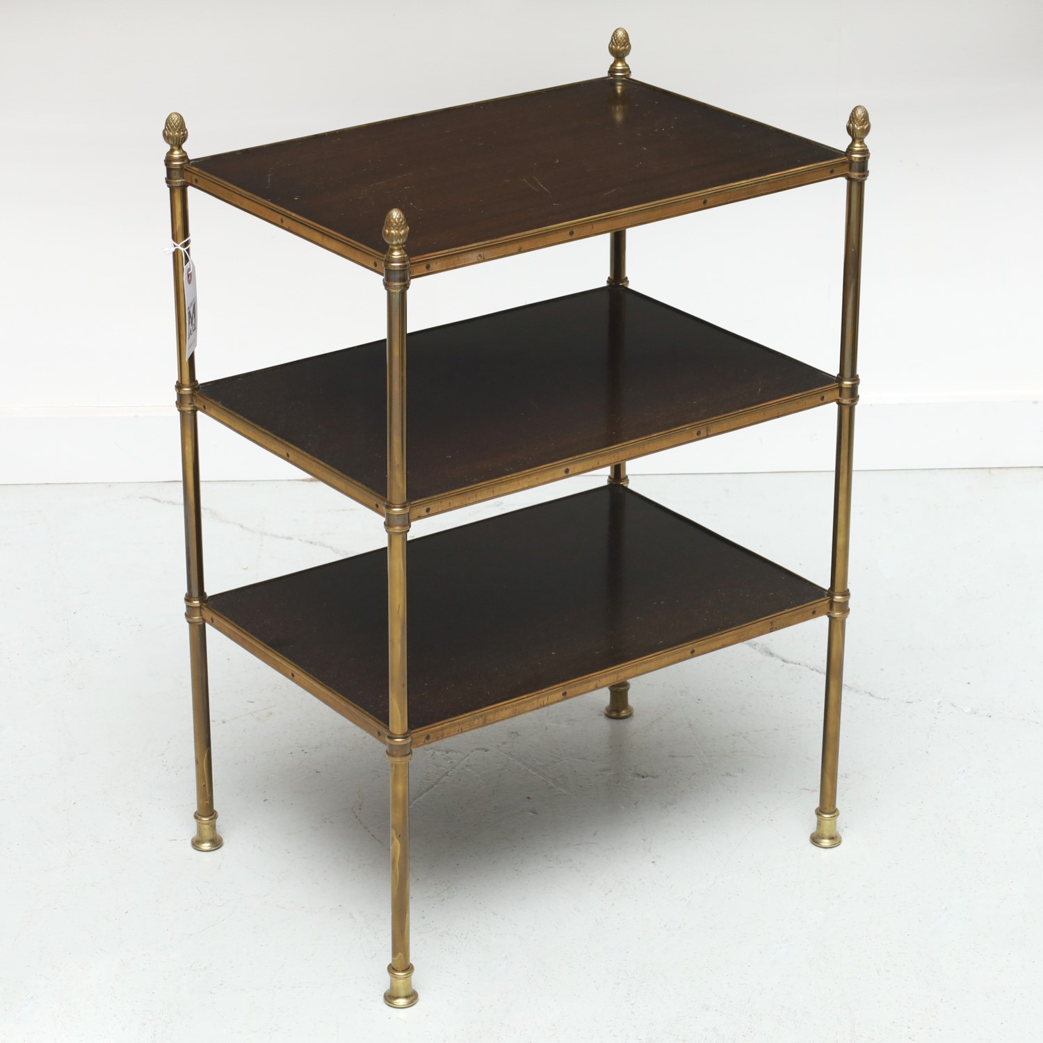 MALLETT STYLE BRASS, MAHOGANY TIERED