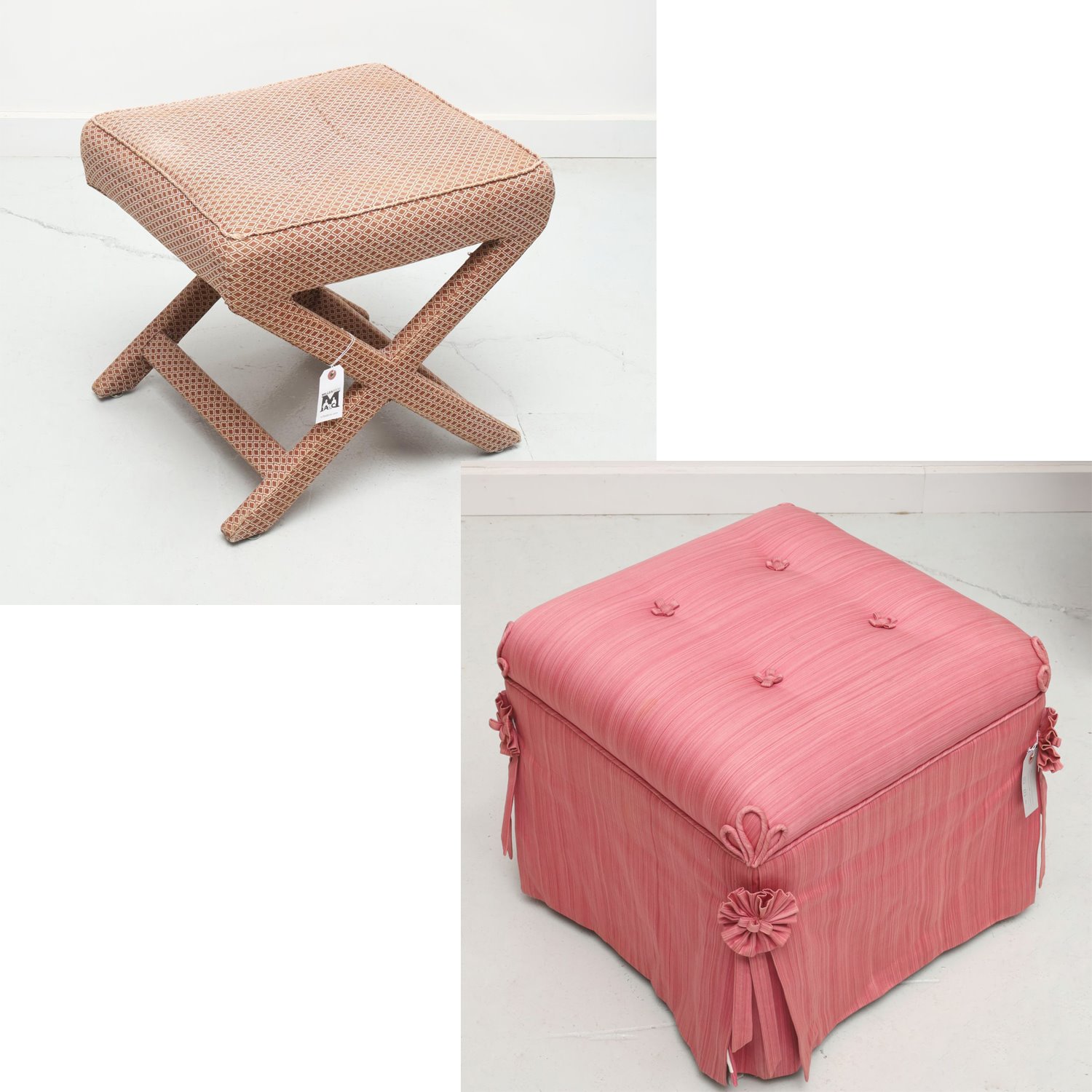 (2) CUSTOM UPHOLSTERED STOOLS 20th