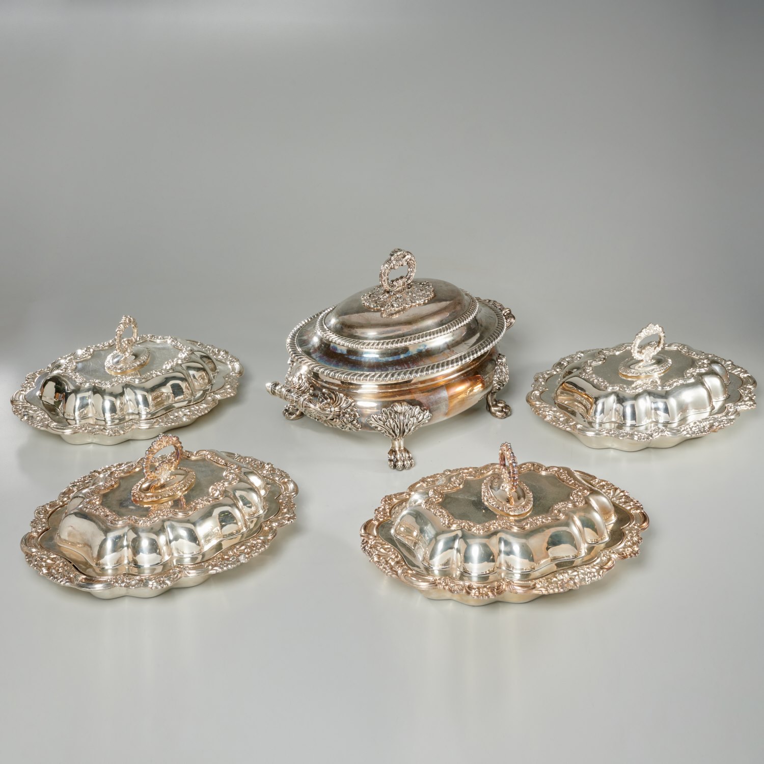 (5) ANTIQUE ENGLISH SILVER PLATED SERVING