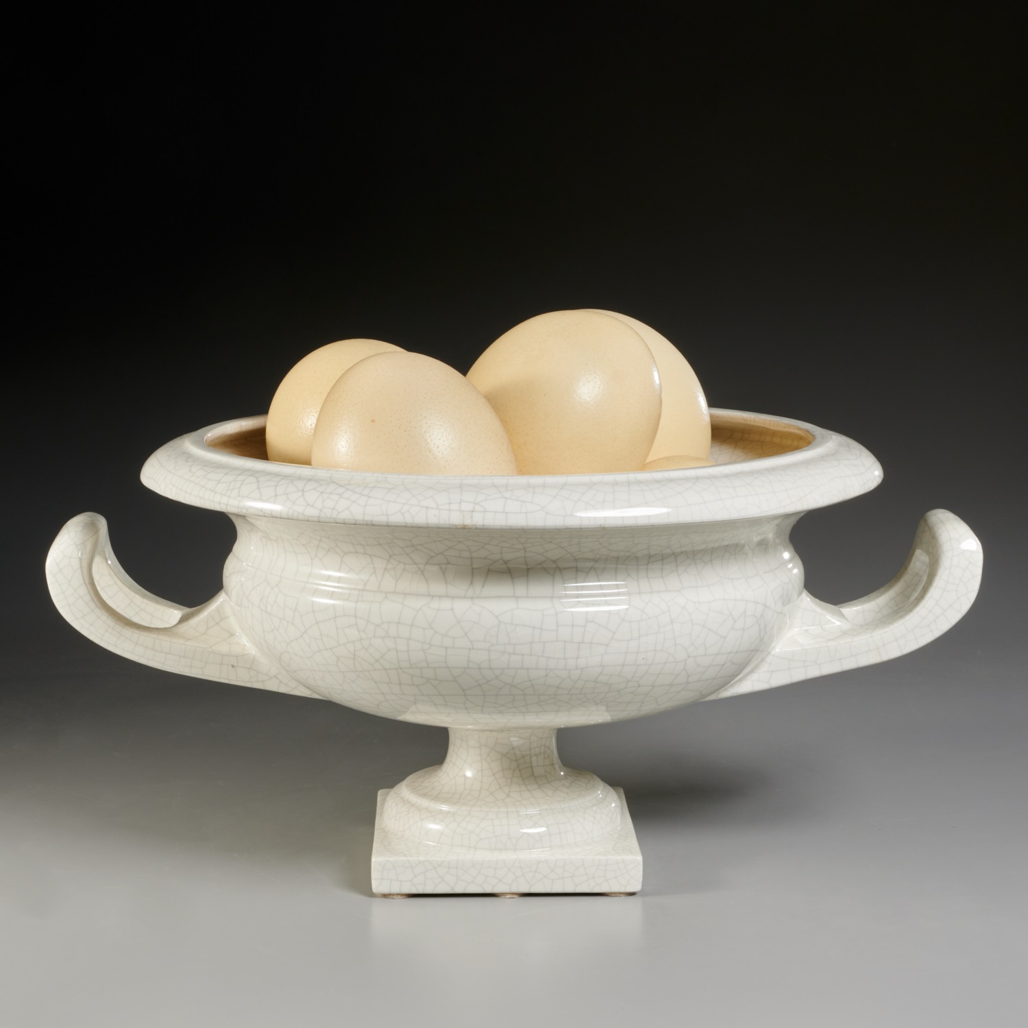 ITALIAN CERAMIC AND OSTRICH EGG CENTERPIECE