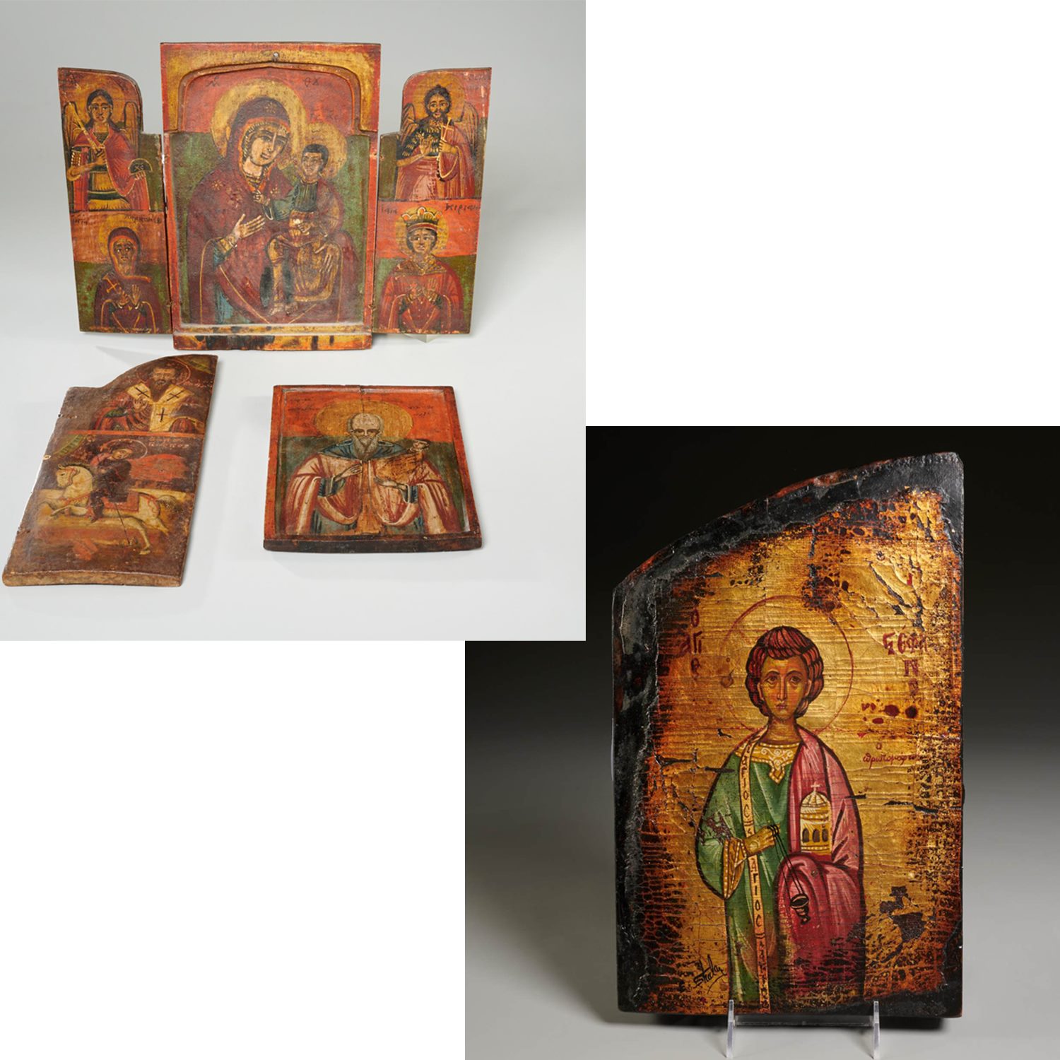 (4) POLYCHROME WOOD ICONS, INCL.
