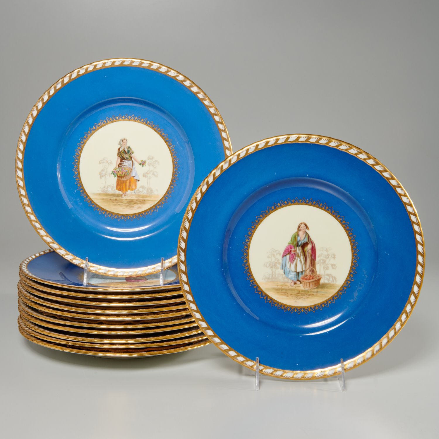 SET (12) MINTONS FIGURAL CABINET PLATES