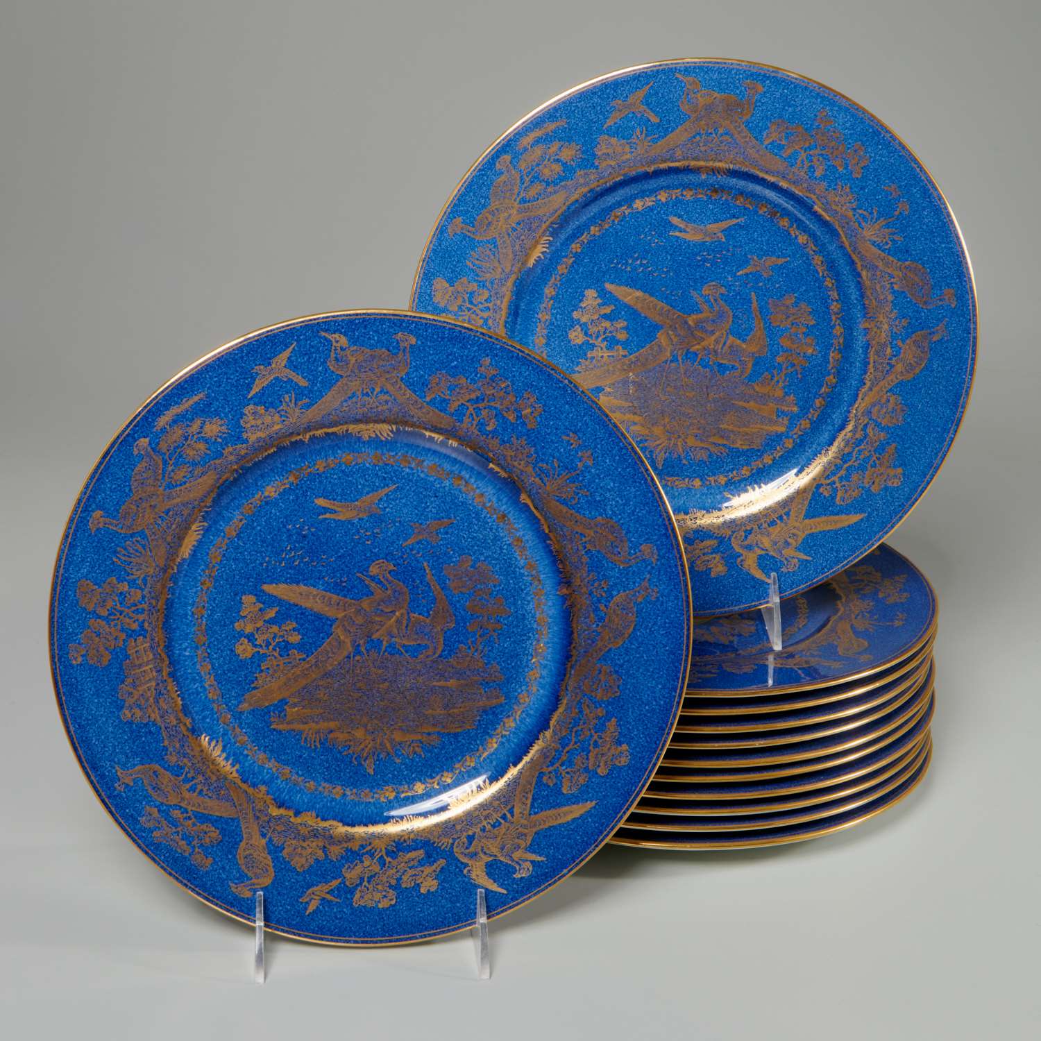 SET 12 WEDGWOOD GILT PEACOCK 361ea1