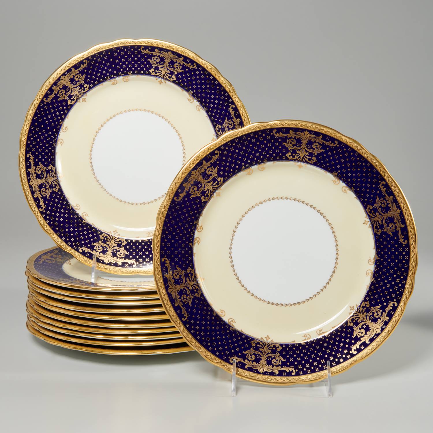 SET 12 AYNSLEY GILT COBALT PLATES 361eb0