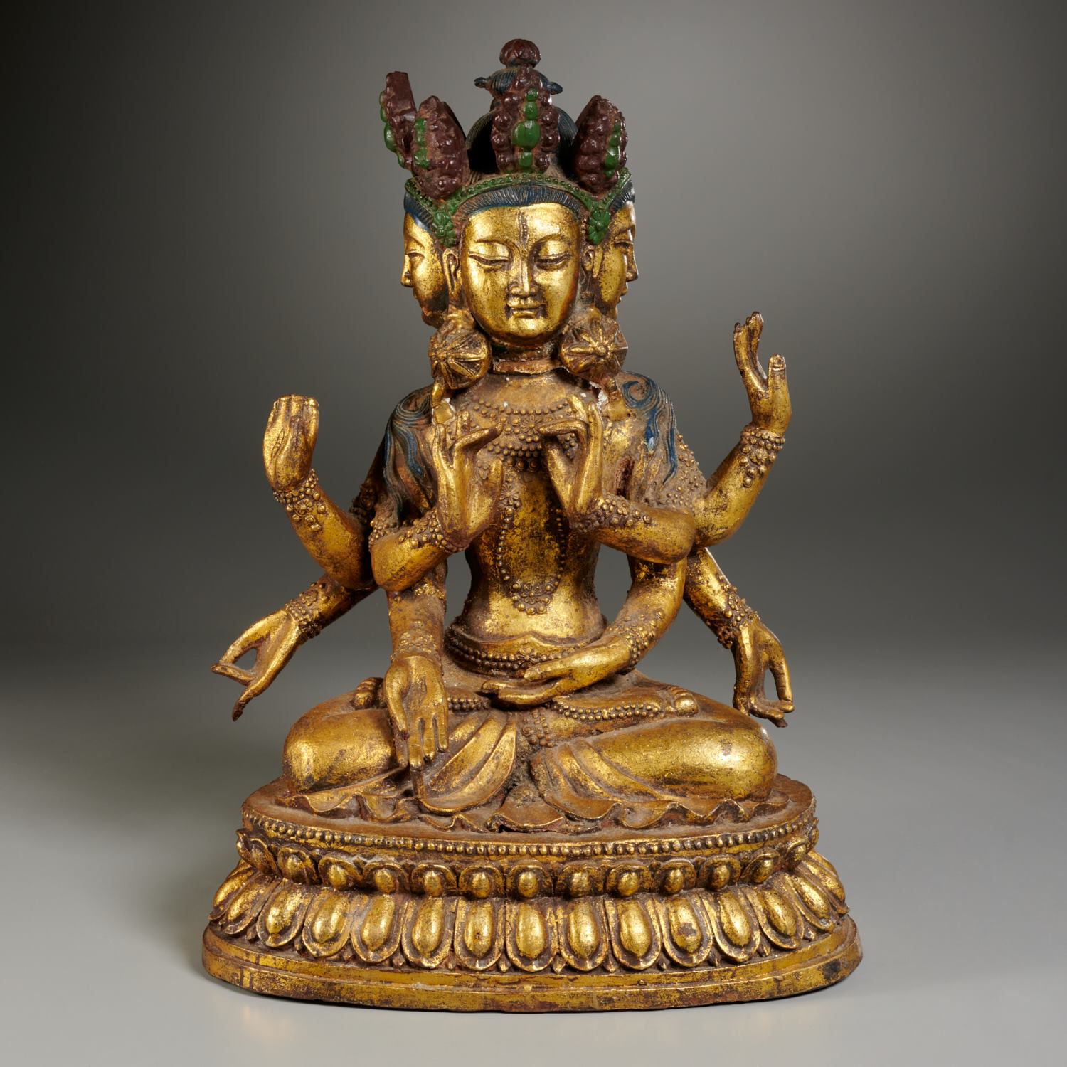 TIBETAN GILT METAL FIGURE OF BRAHMA 361ecd