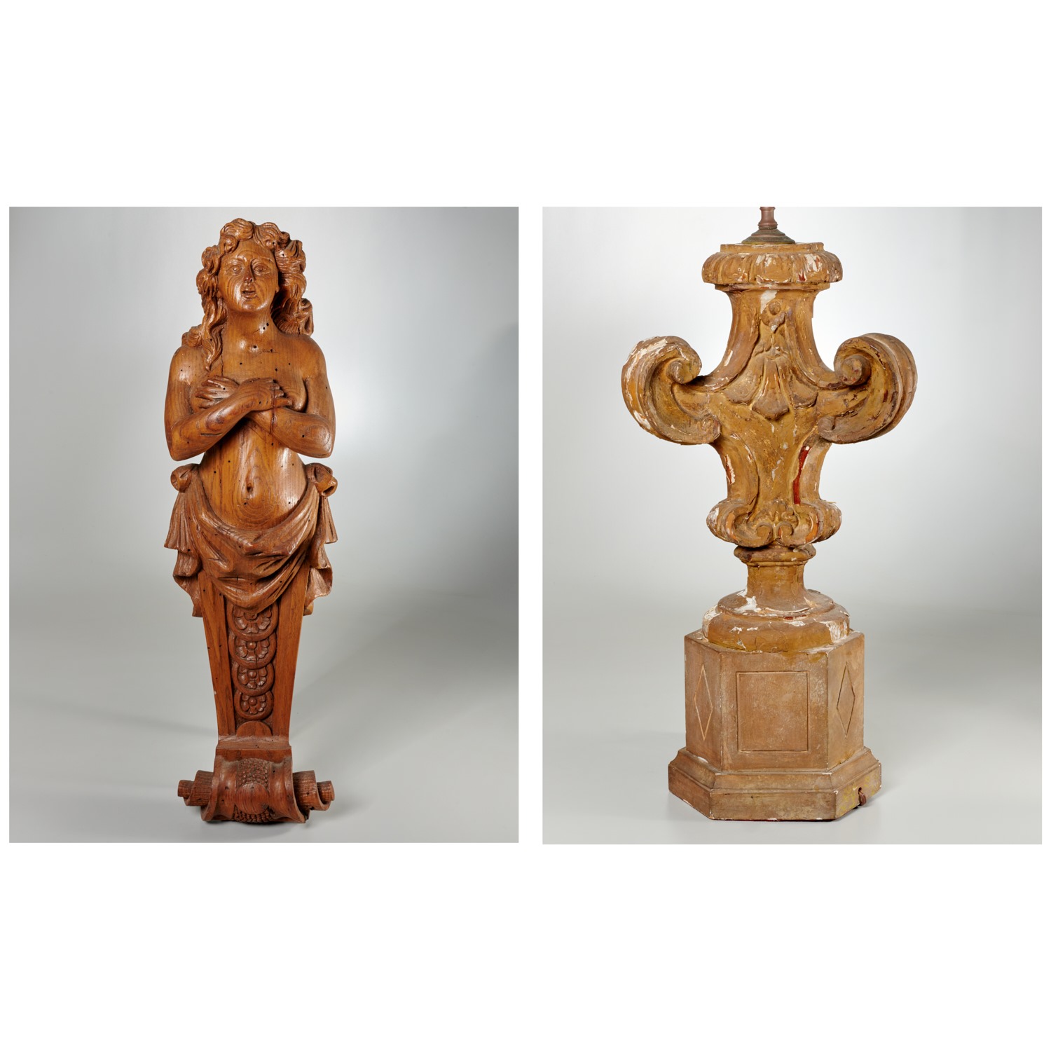 ITALIAN CARVED LAMP & FIGURAL CARVING