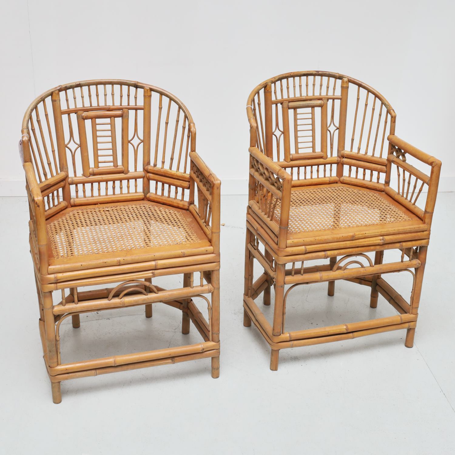 PAIR CHINESE EXPORT BAMBOO ARMCHAIRS