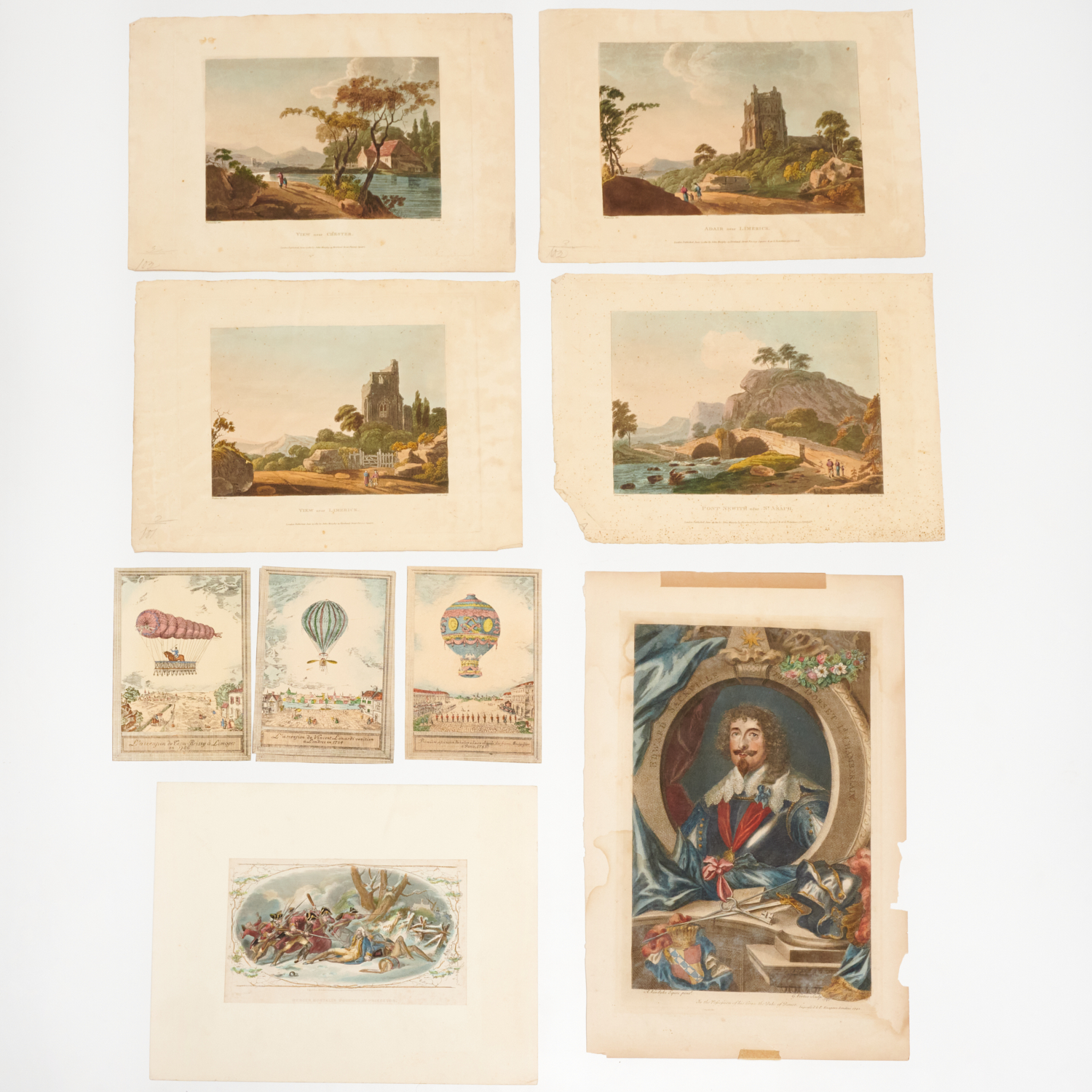 GROUP OF HAND-COLORED ETCHINGS