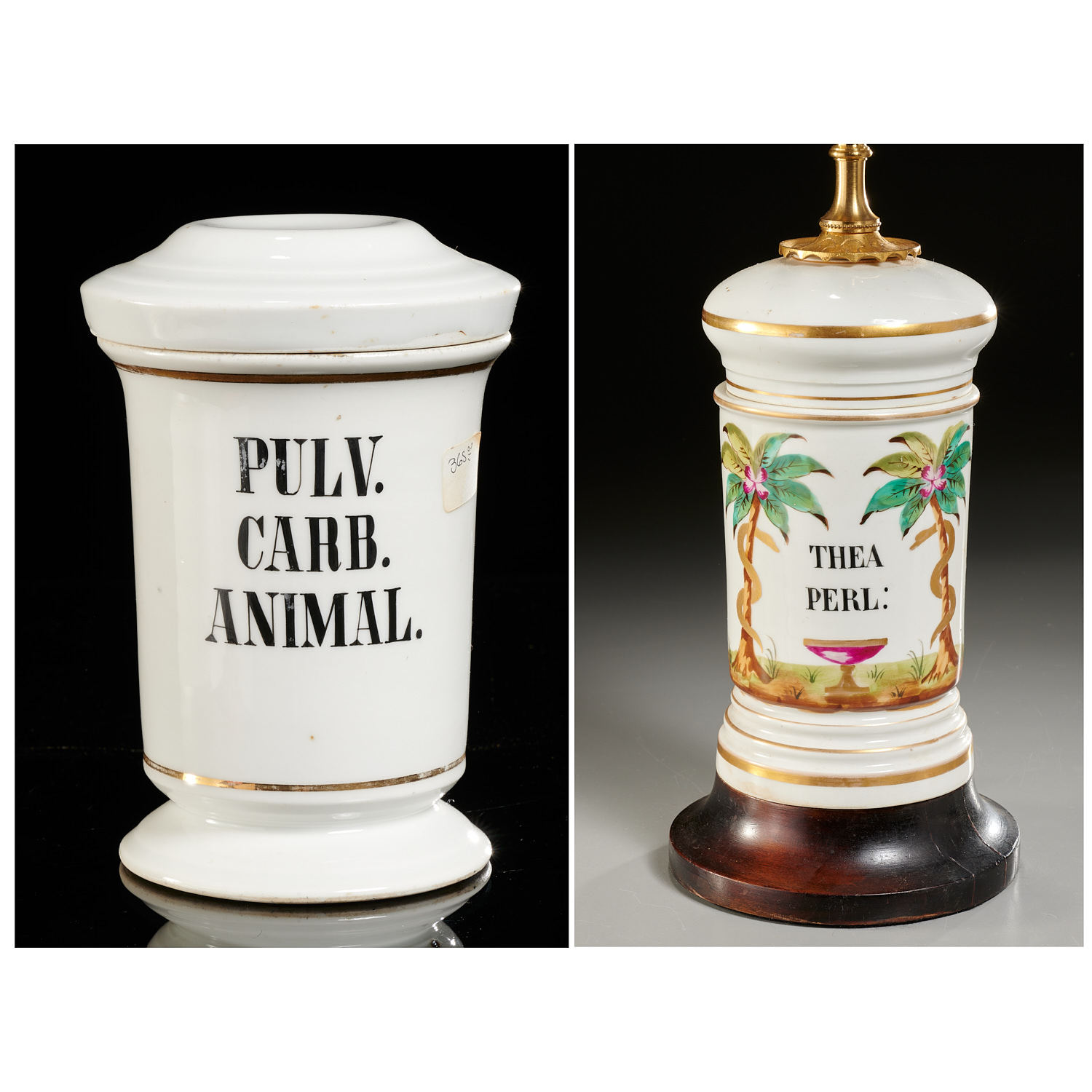  2 APOTHECARY JARS ONE MOUNTED 362058