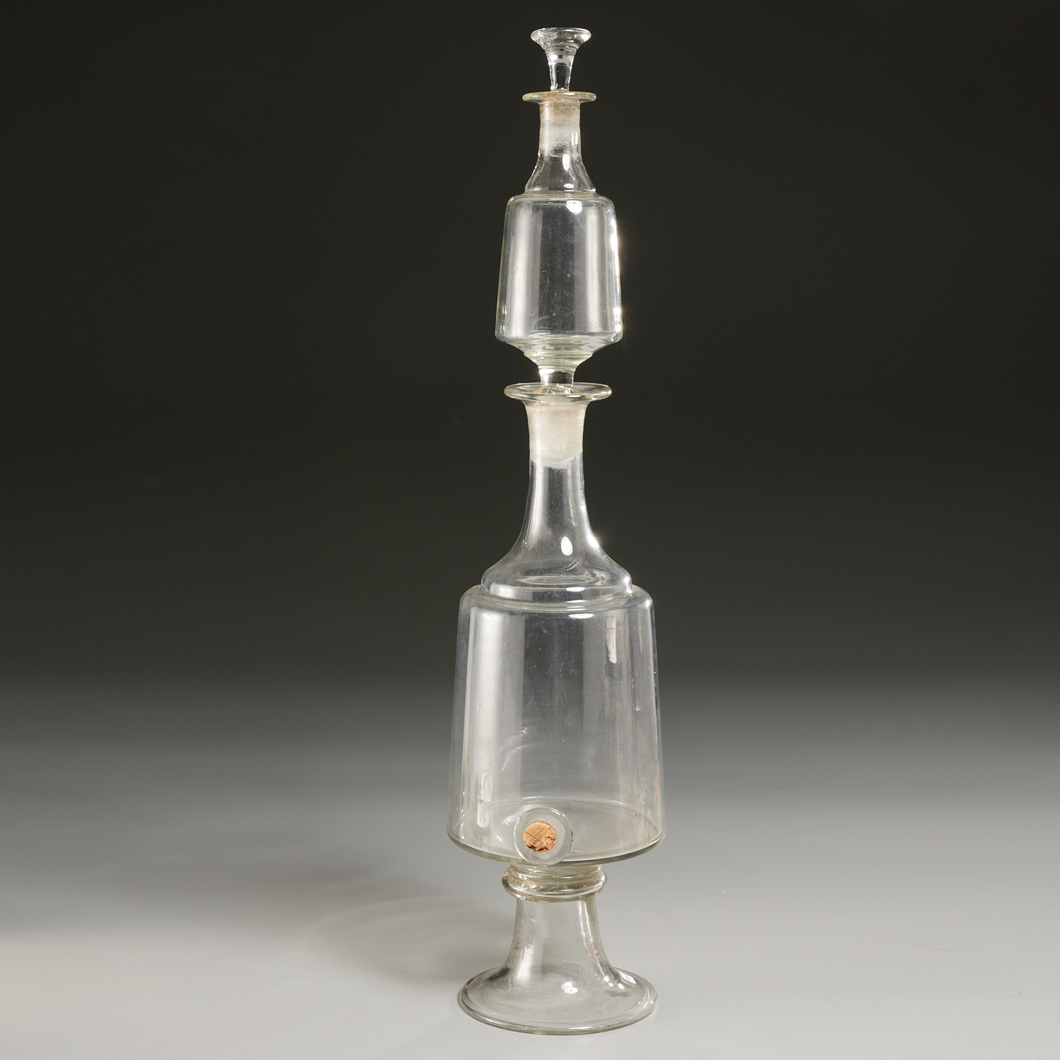 LARGE TWO-SECTION GLASS APOTHECARY