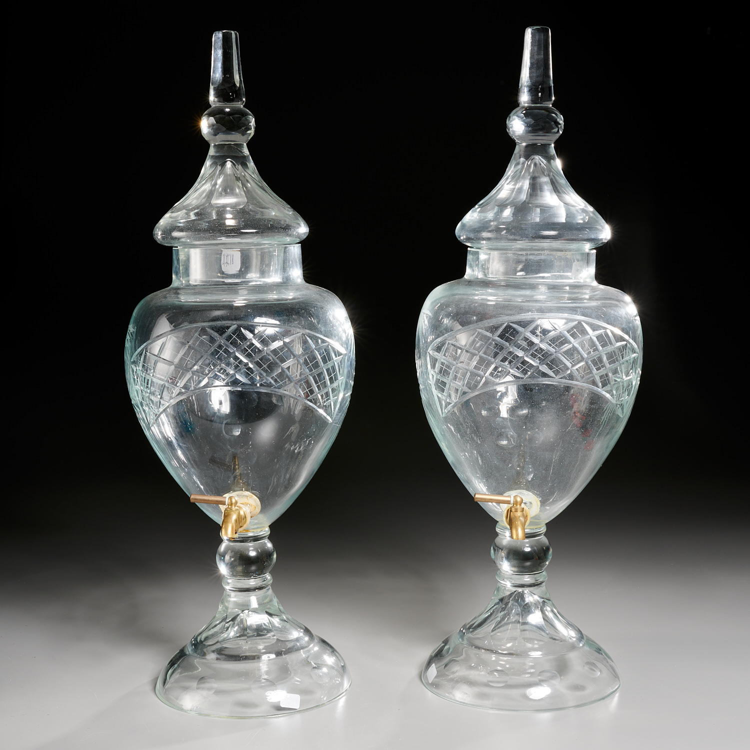 PAIR LARGE CUT GLASS APOTHECARY