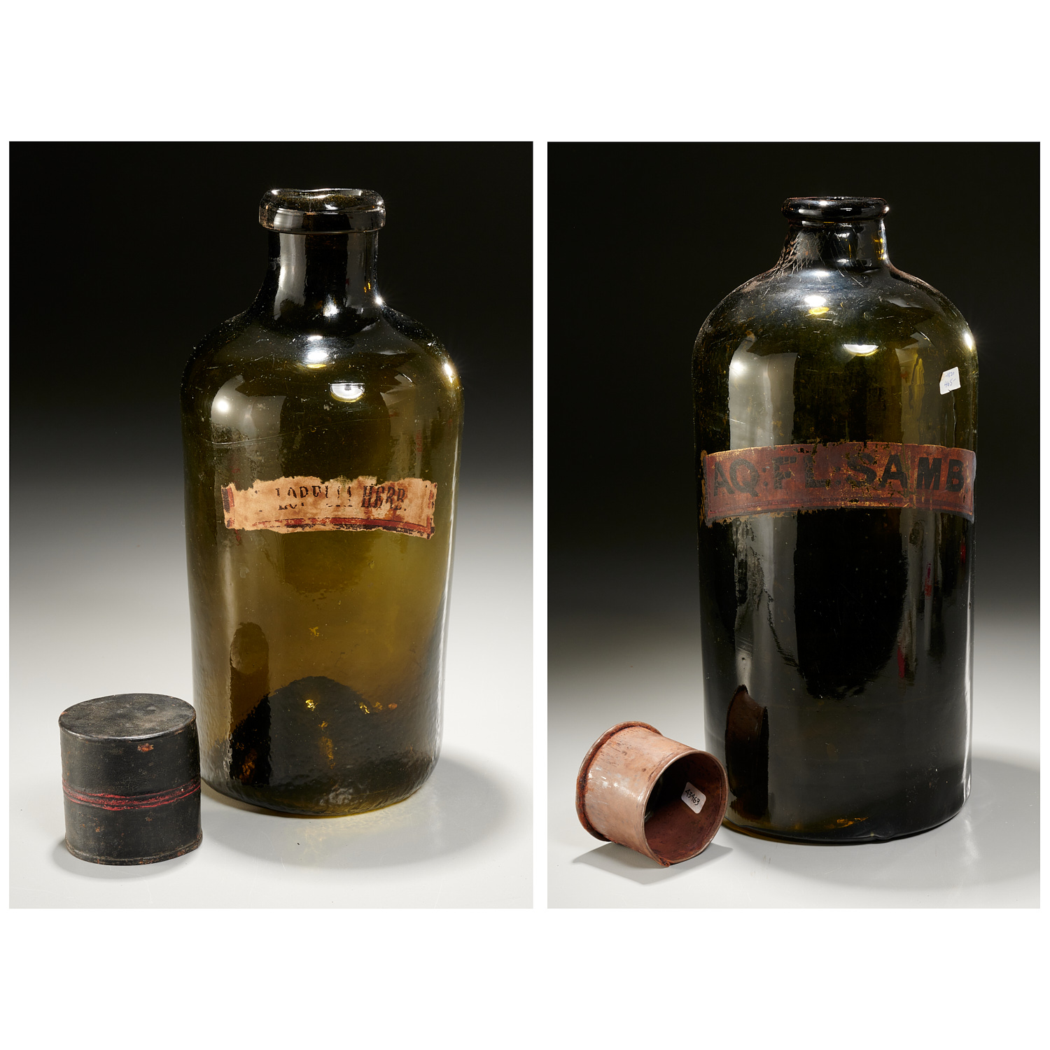 (2) LARGE GREEN GLASS APOTHECARY
