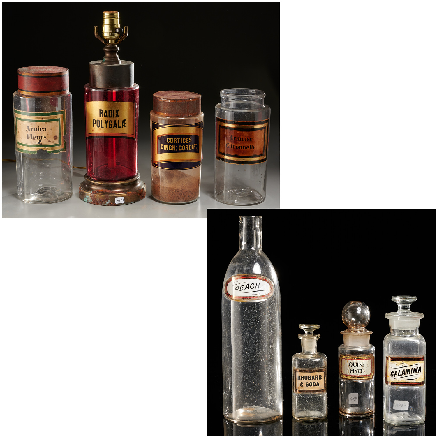  8 GLASS APOTHECARY JARS AND BOTTLES 36208a