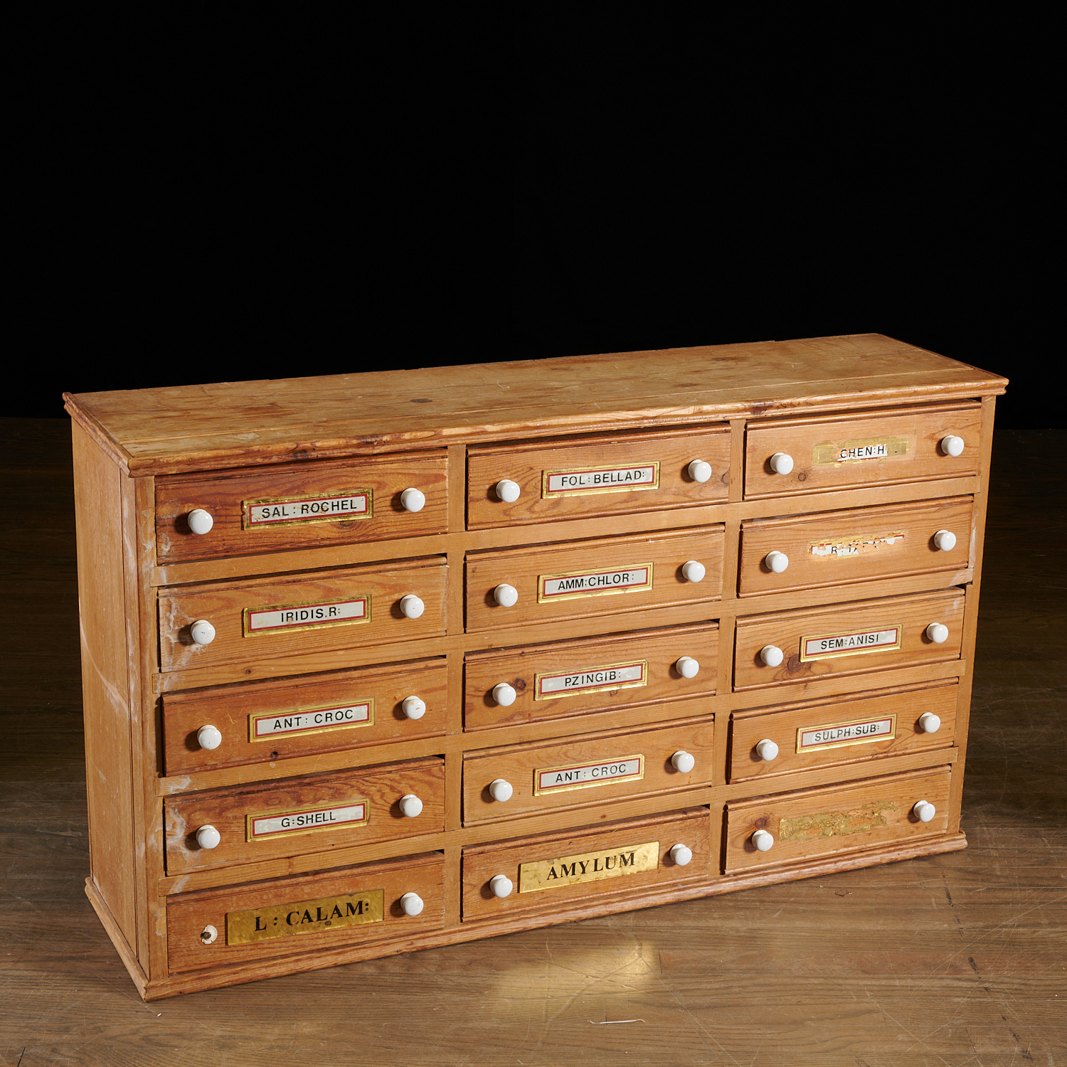 LARGE PINE 15-DRAWER APOTHECARY