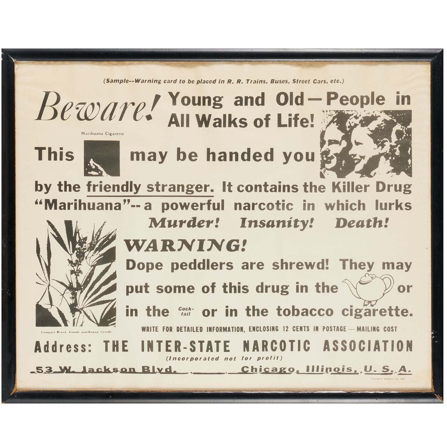 VINTAGE MARIJUANA WARNING POSTER