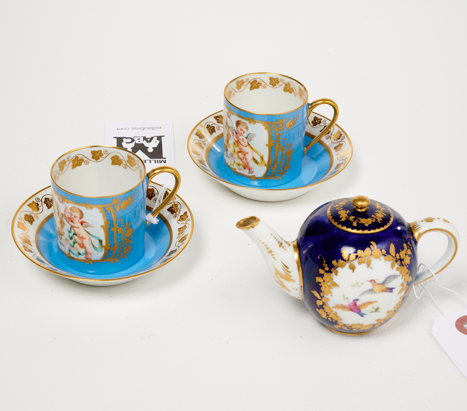 SEVRES STYLE PORCELAIN CUPS AND MINIATURE