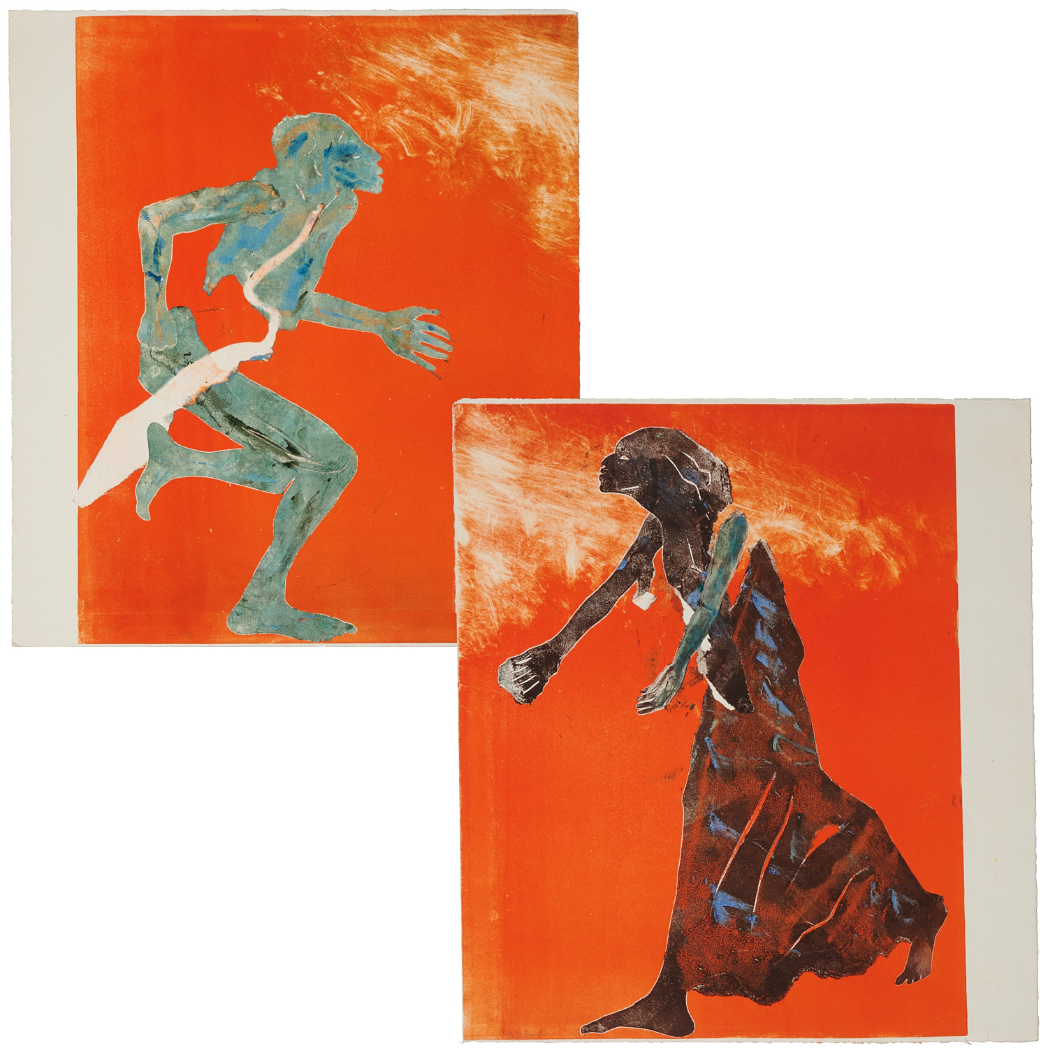 MARY FRANK, PAIR MONOPRINTS Mary