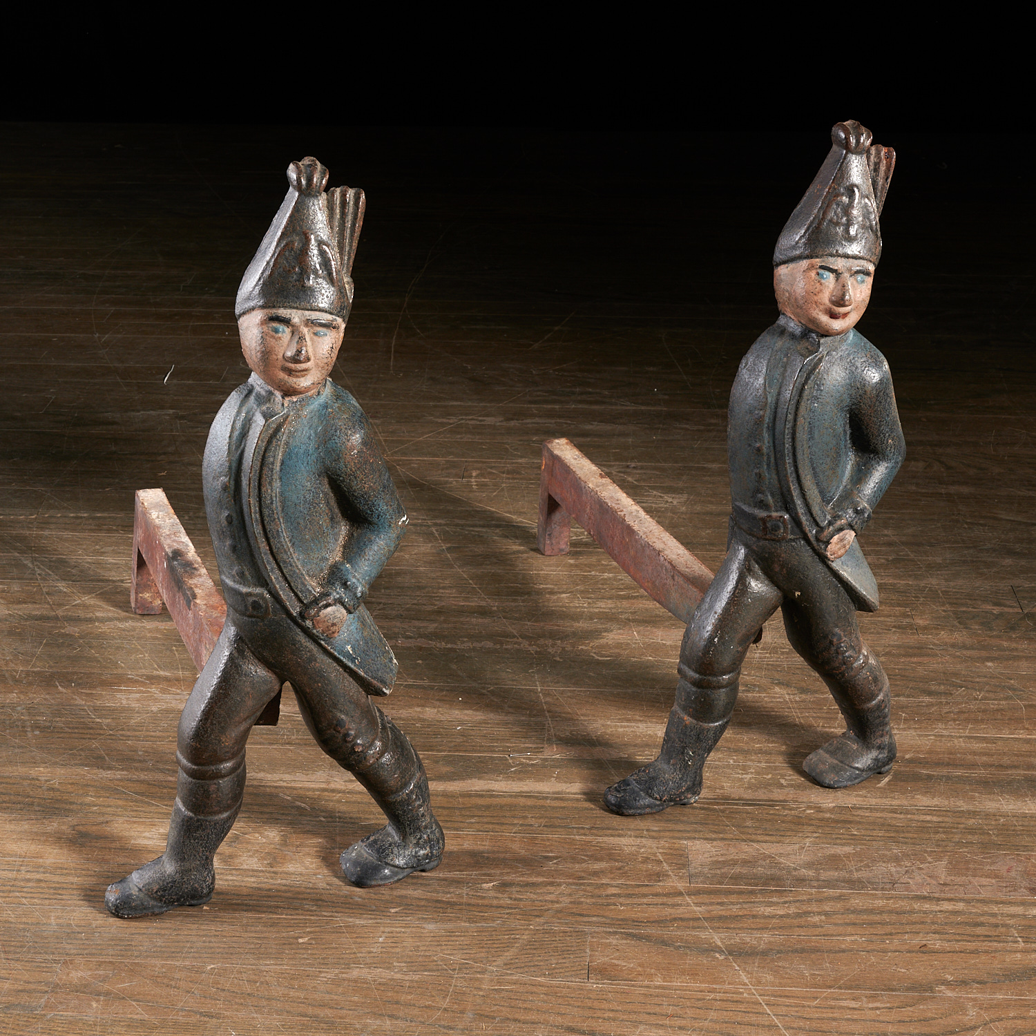 PAIR PAINTED HESSIAN SOLDIER ANDIRONS 36222b