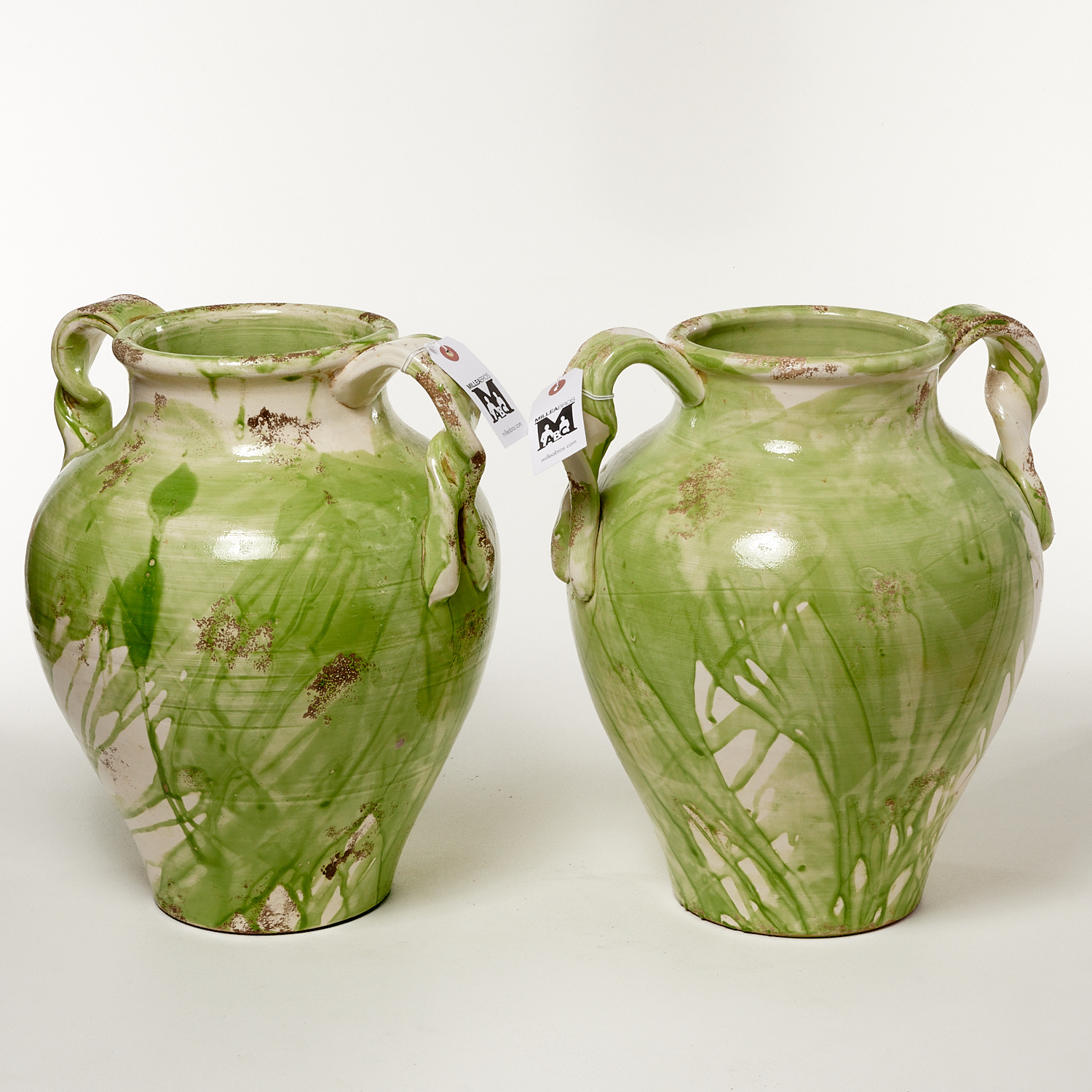 PAIR LARGE TUSCAN GLAZED POTTERY 36223b