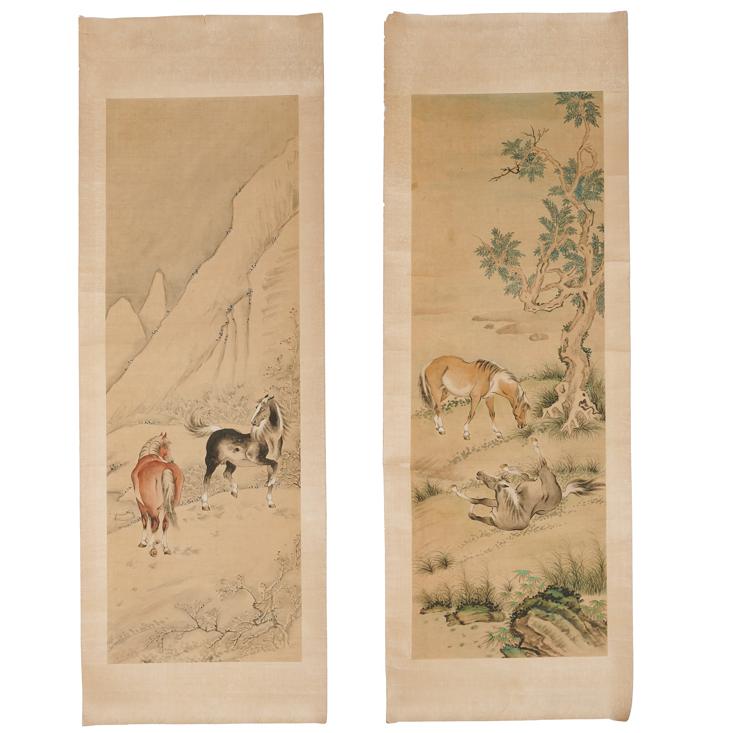 CHINESE SCHOOL PAIR EQUINE SCROLL 3622c4