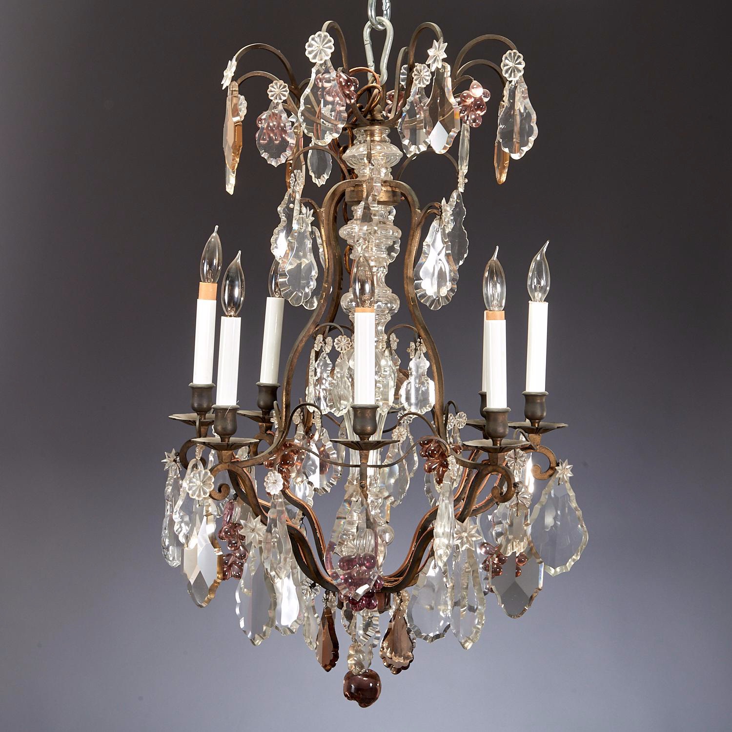 ITALIAN BRONZE AND CUT GLASS CHANDELIER 3623db