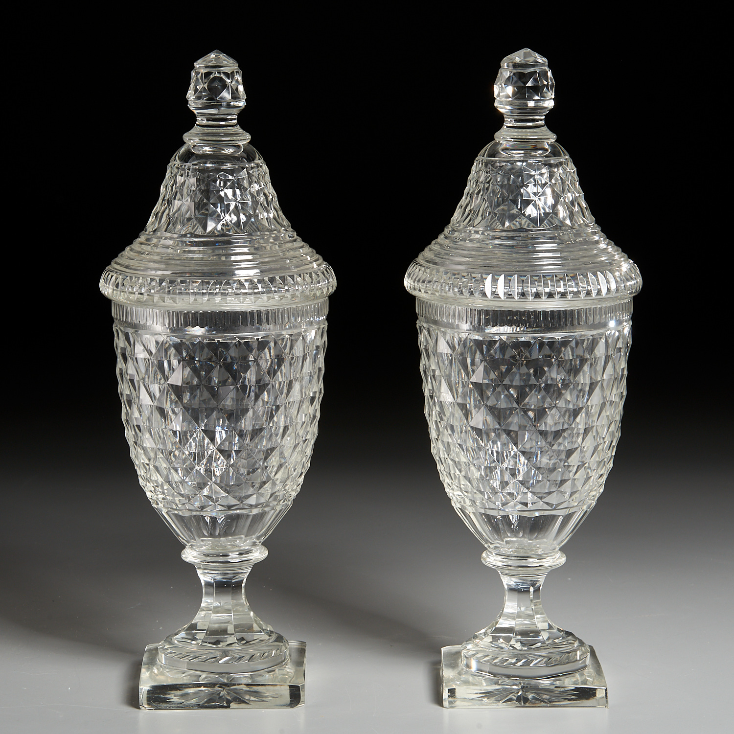 PAIR ANGLO IRISH CUT GLASS SWEETMEAT 3623f3