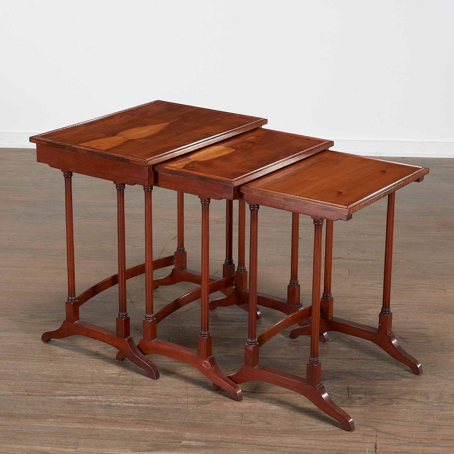 (3) REGENCY STYLE YEWWOOD NESTING TABLES