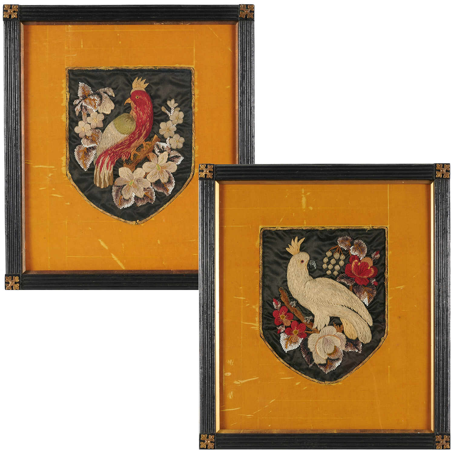 PAIR VICTORIAN EMBROIDERED ARMORIAL