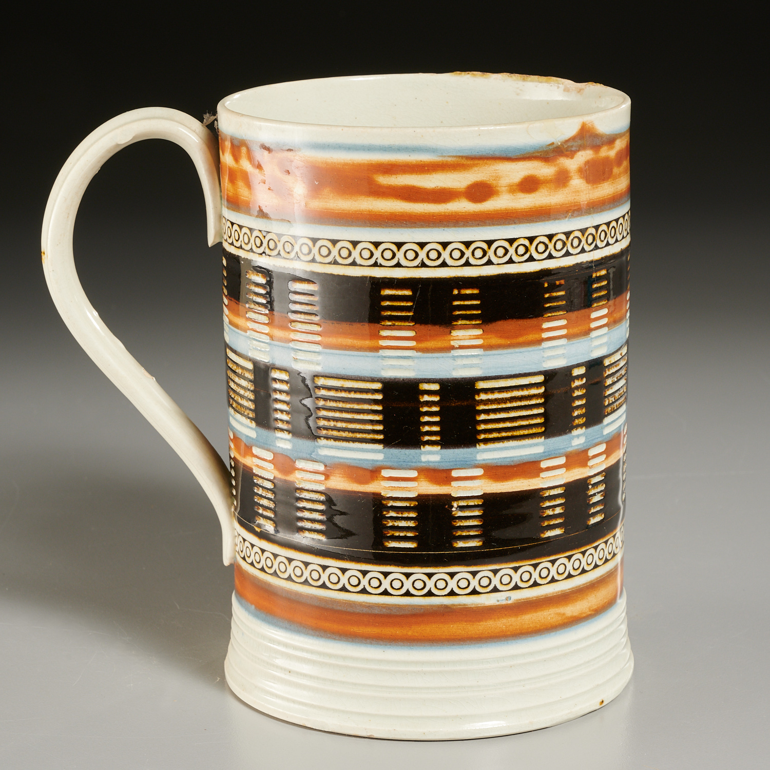 ENGLISH TOOLED MOCHAWARE QUART MUG 19th