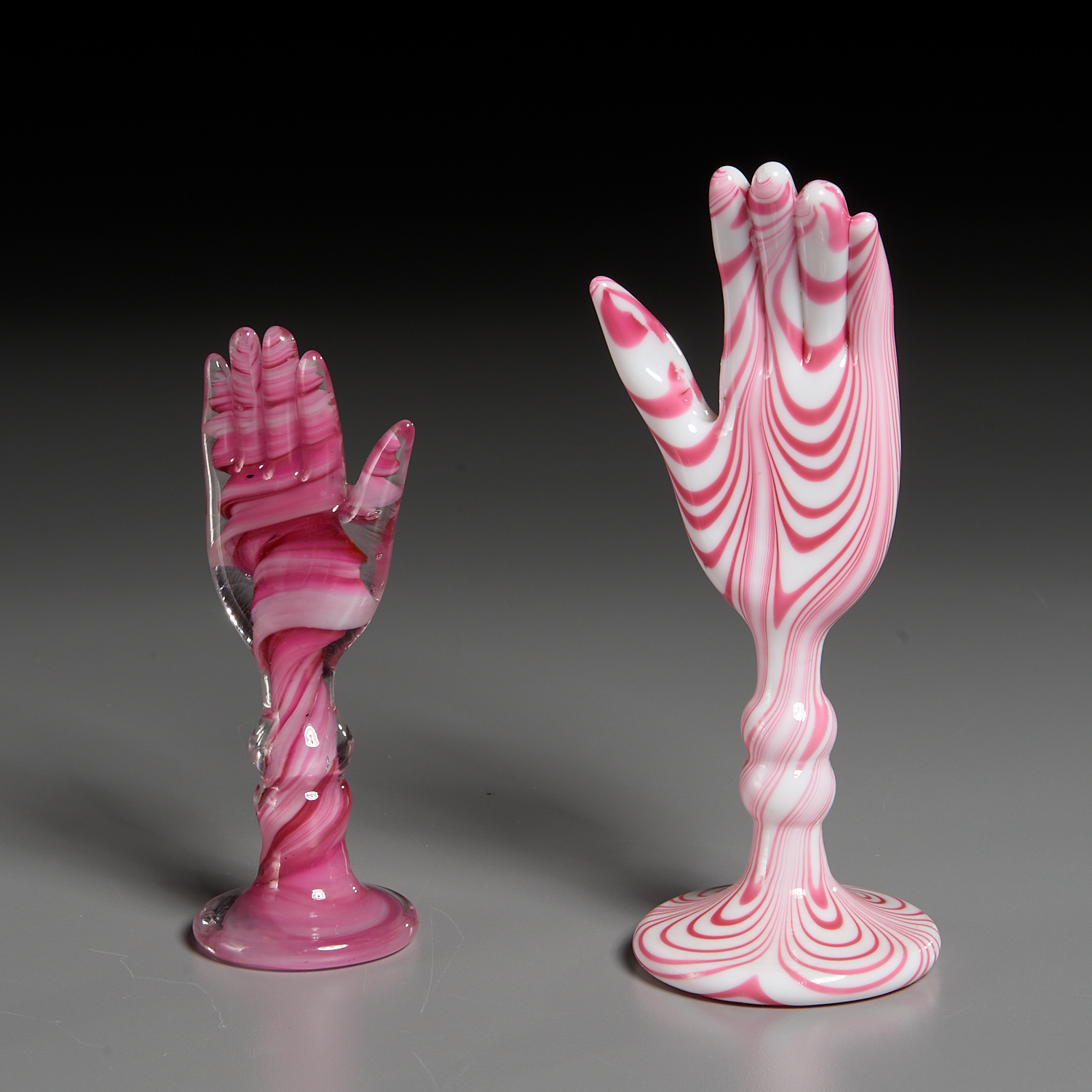 (2) UNUSUAL MARBRIE GLASS HAND-FORM