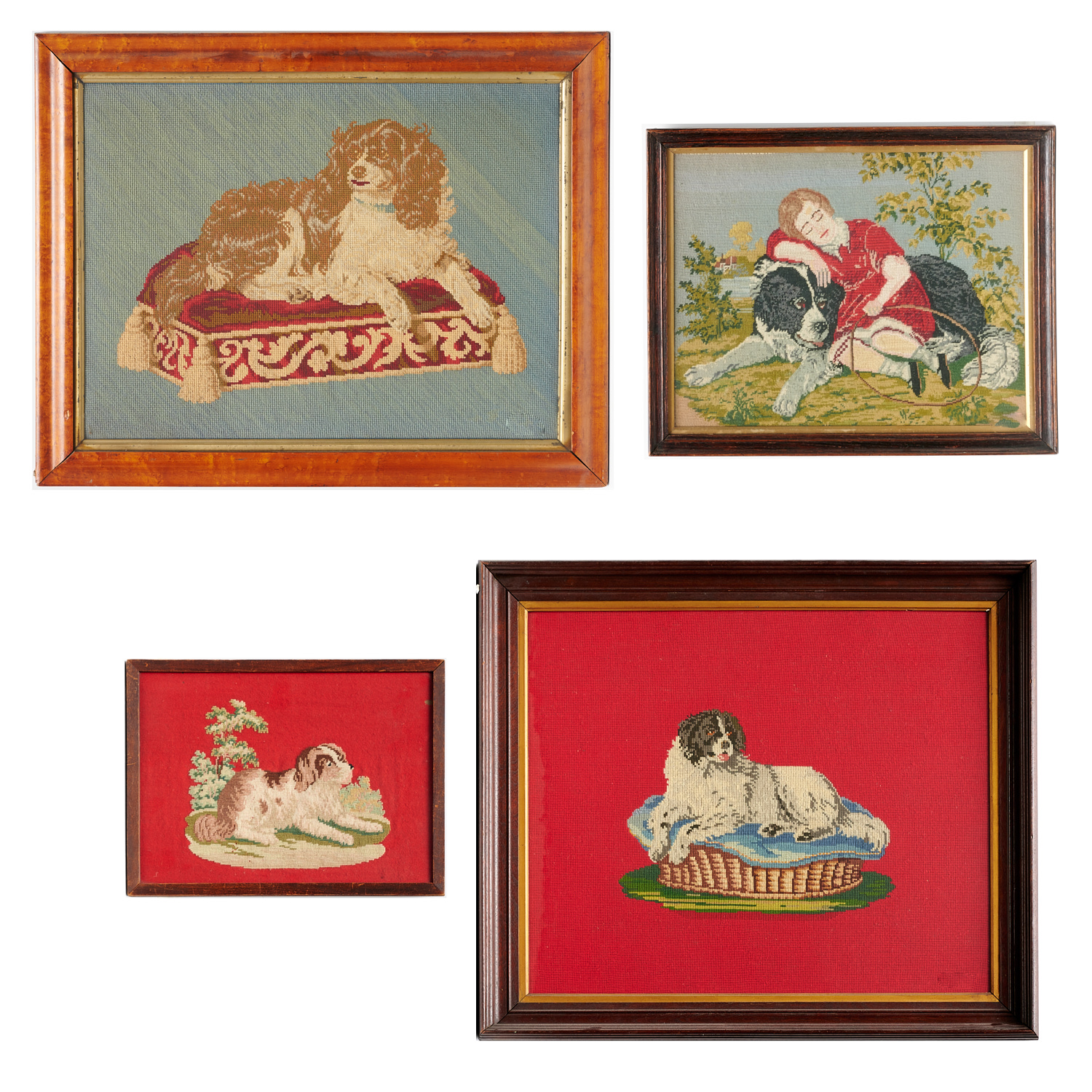  4 VICTORIAN NEEDLE WORK DOG PICTURES 36243c