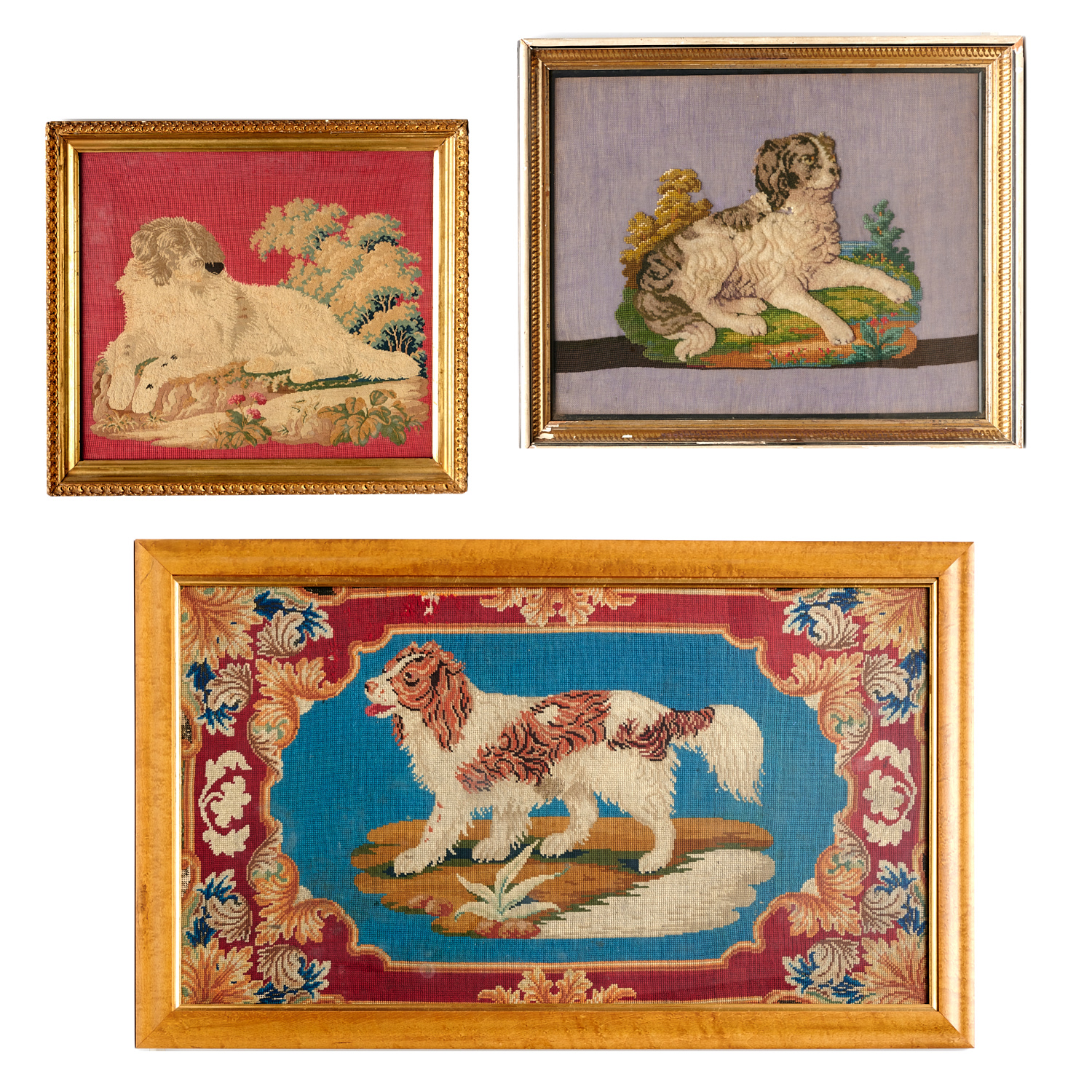  3 VICTORIAN NEEDLE WORK DOG PICTURES 36243d