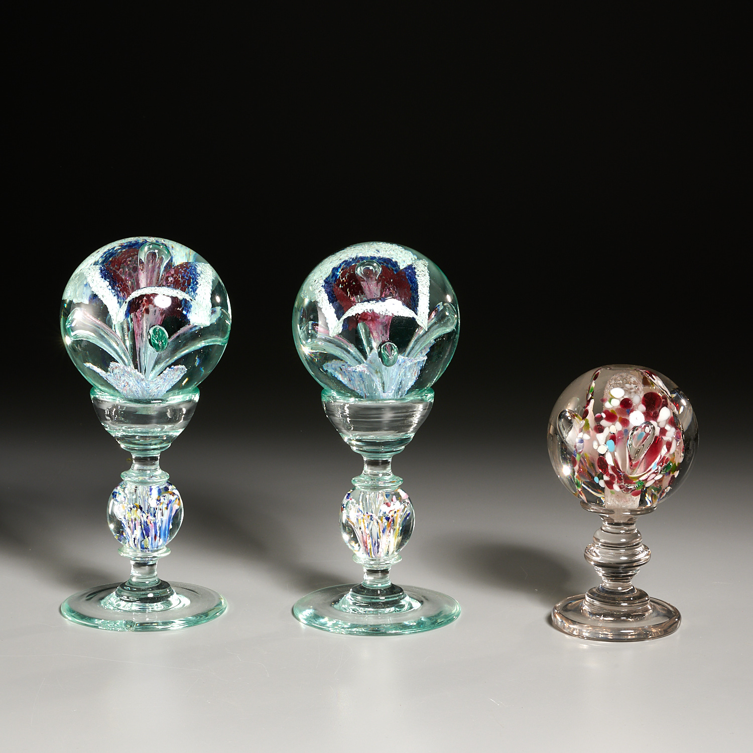 (3) PAPERWEIGHT GLASS WIG STANDS