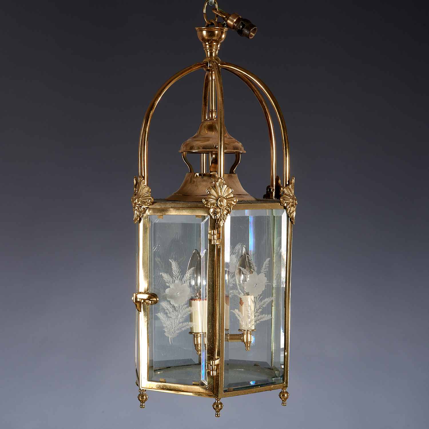 GEORGIAN BRASS HEXAGONAL HALL LANTERN 36246f