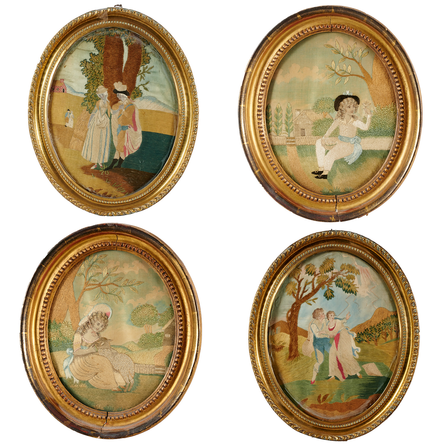  4 REGENCY PAINTED SILK WORK PICTURES 362496