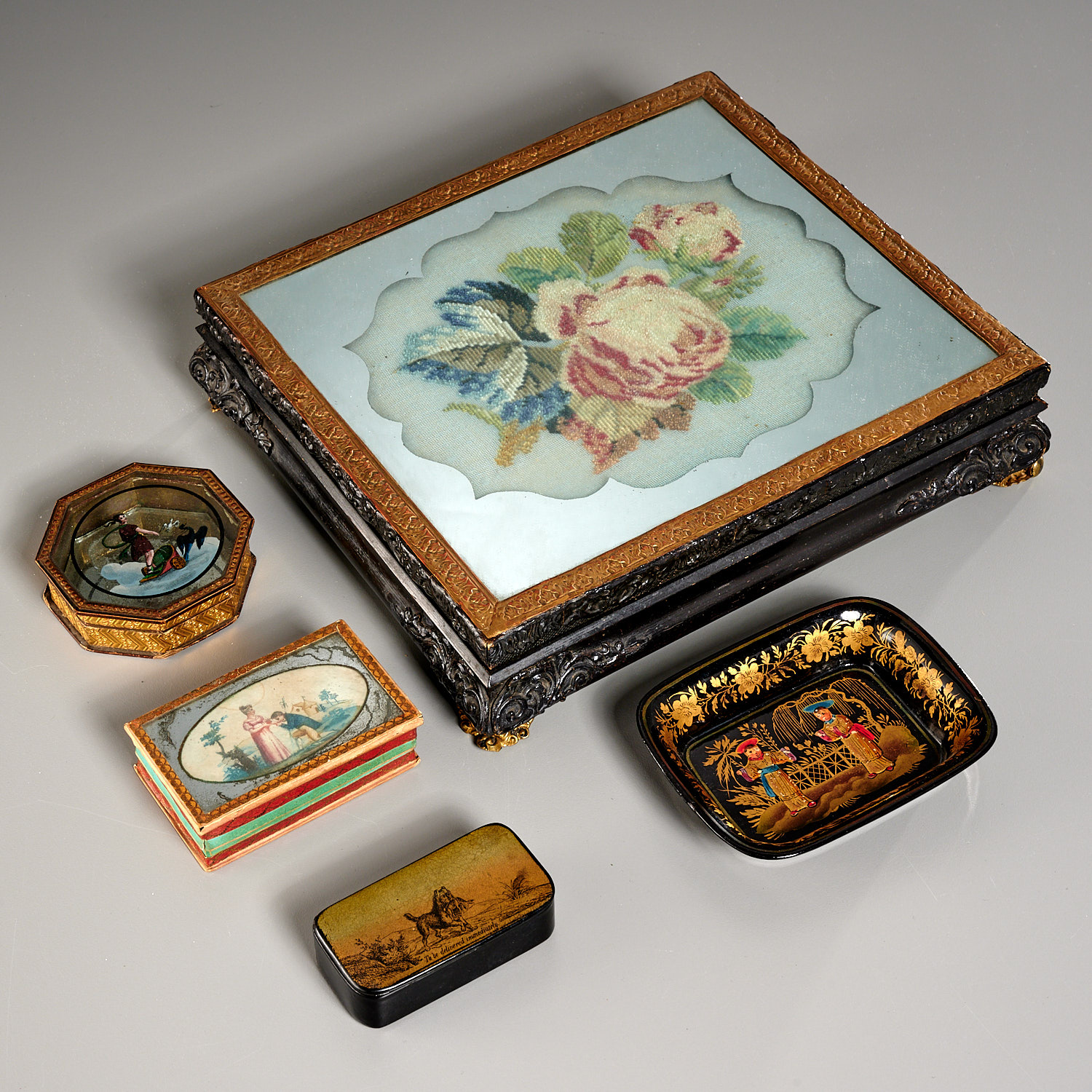 GROUP VICTORIAN CANDY BOXES LACQUERWARE 3624bf
