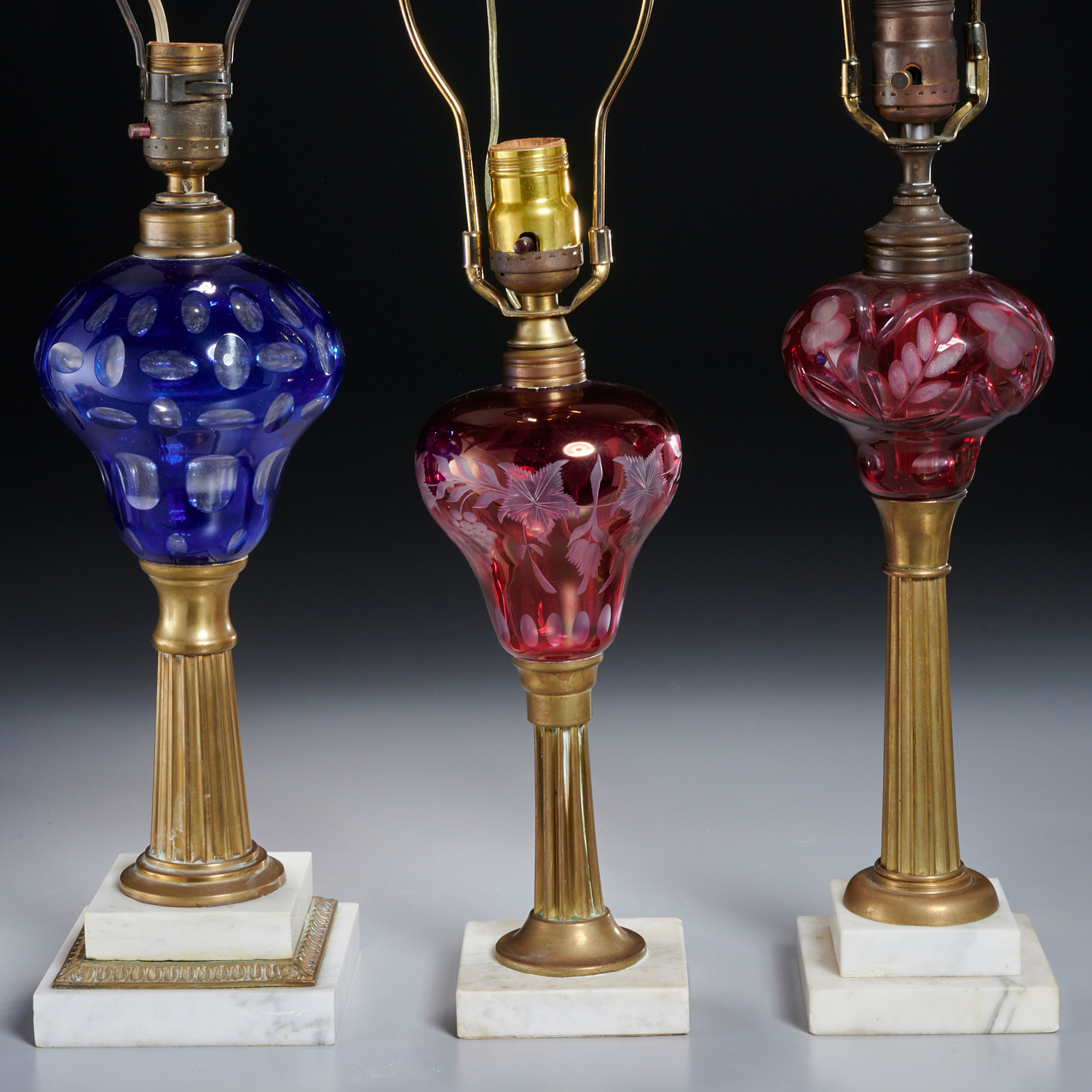 (3) AMERICAN CUT GLASS FLUID LAMPS