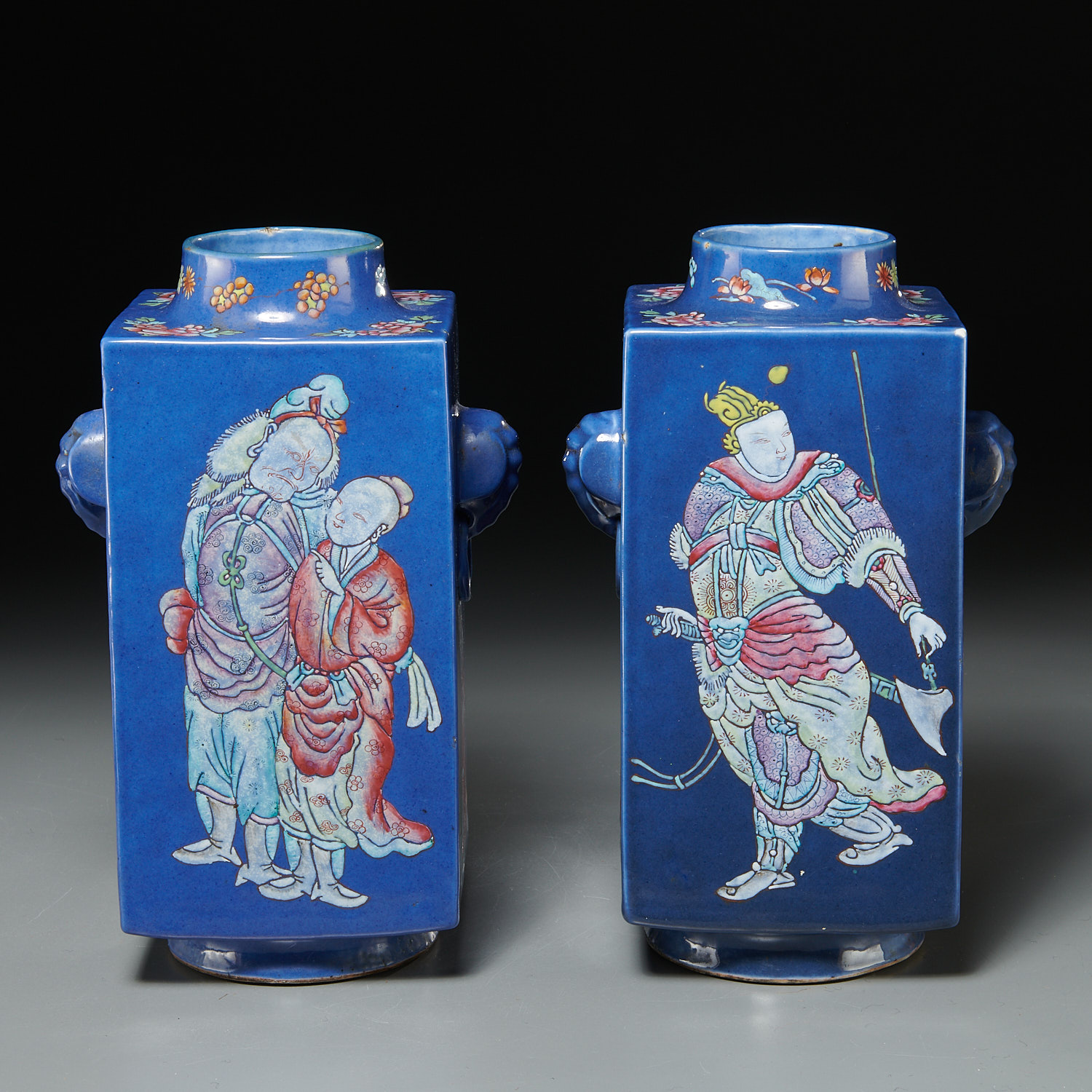 PAIR CHINESE BLUE GROUND CONG VASES 362598