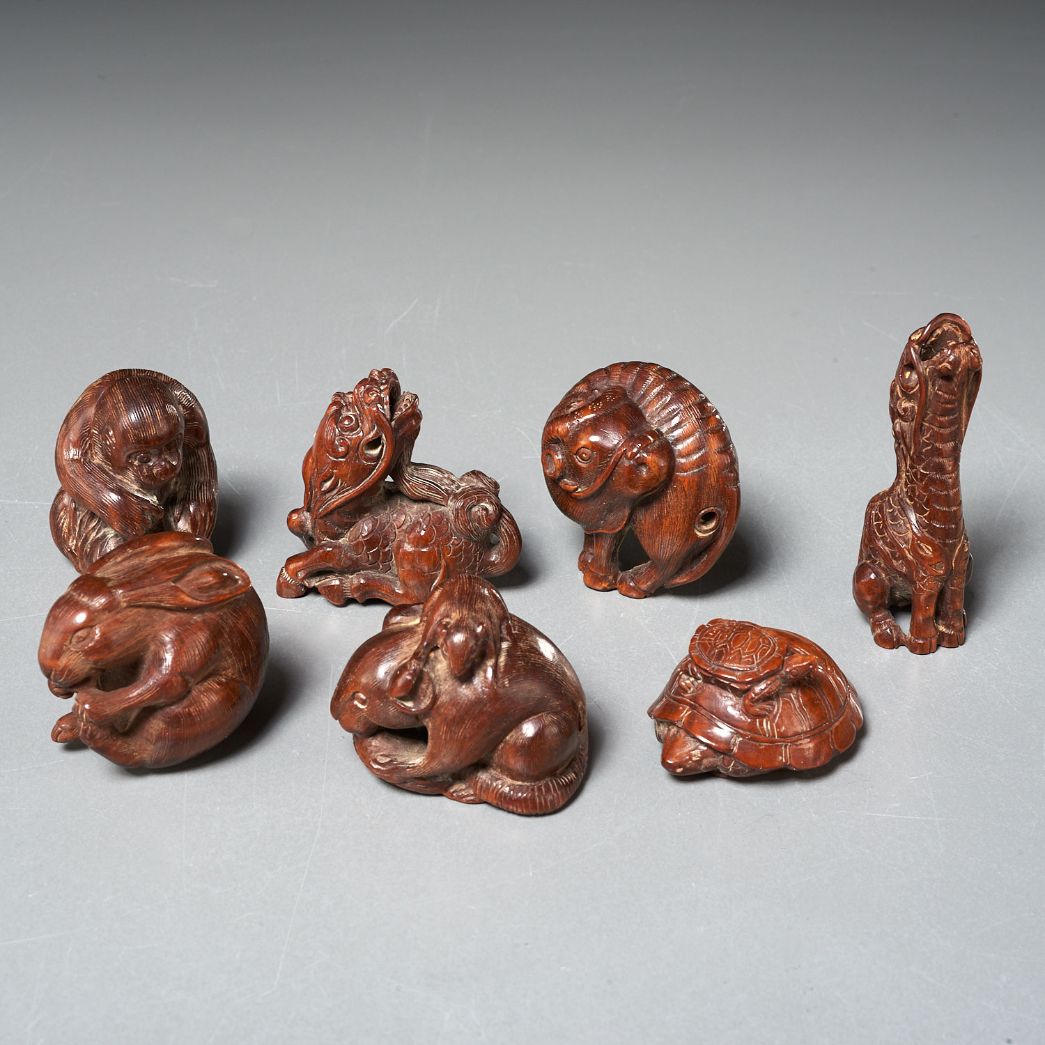 (7) JAPANESE CARVED BOXWOOD NETSUKE