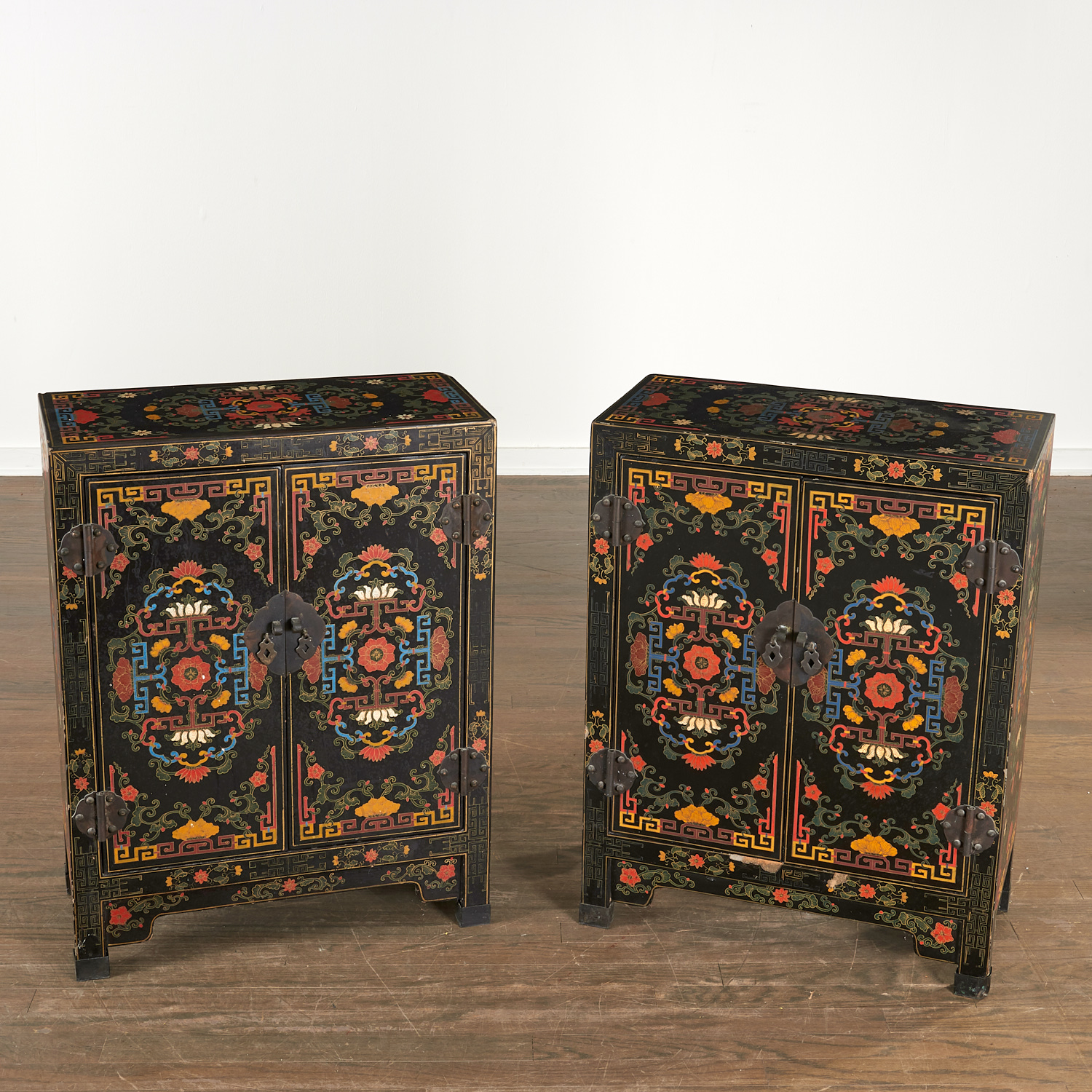 PAIR CHINESE POLYCHROME LACQUER