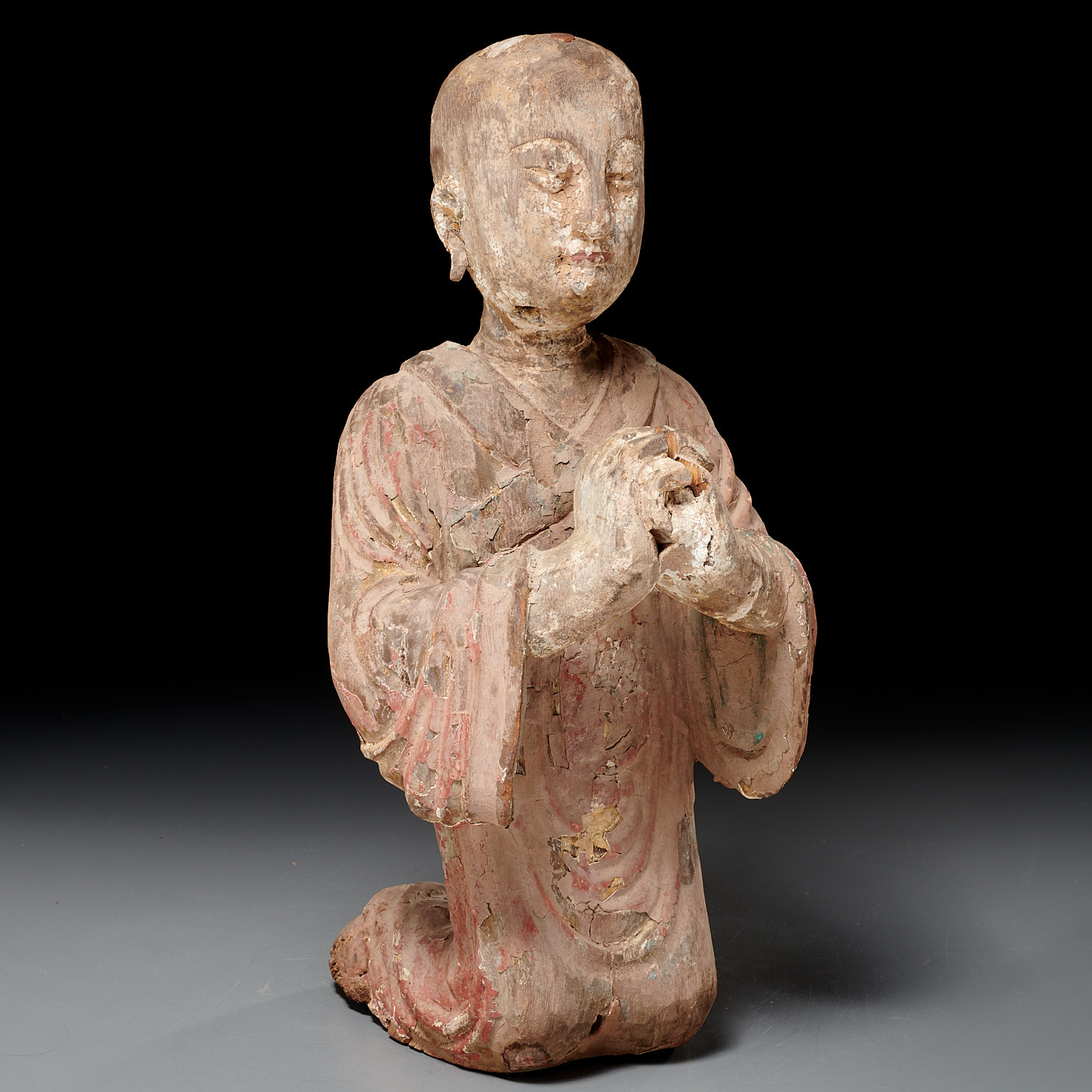 ANTIQUE KOREAN CARVED PRAYING FIGURE