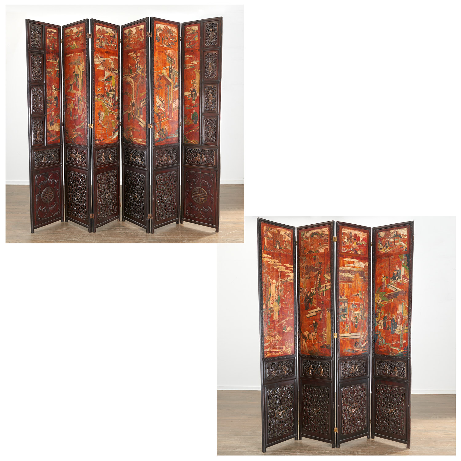 CHINESE 10 PANEL LACQUERED CARVED 3625ee